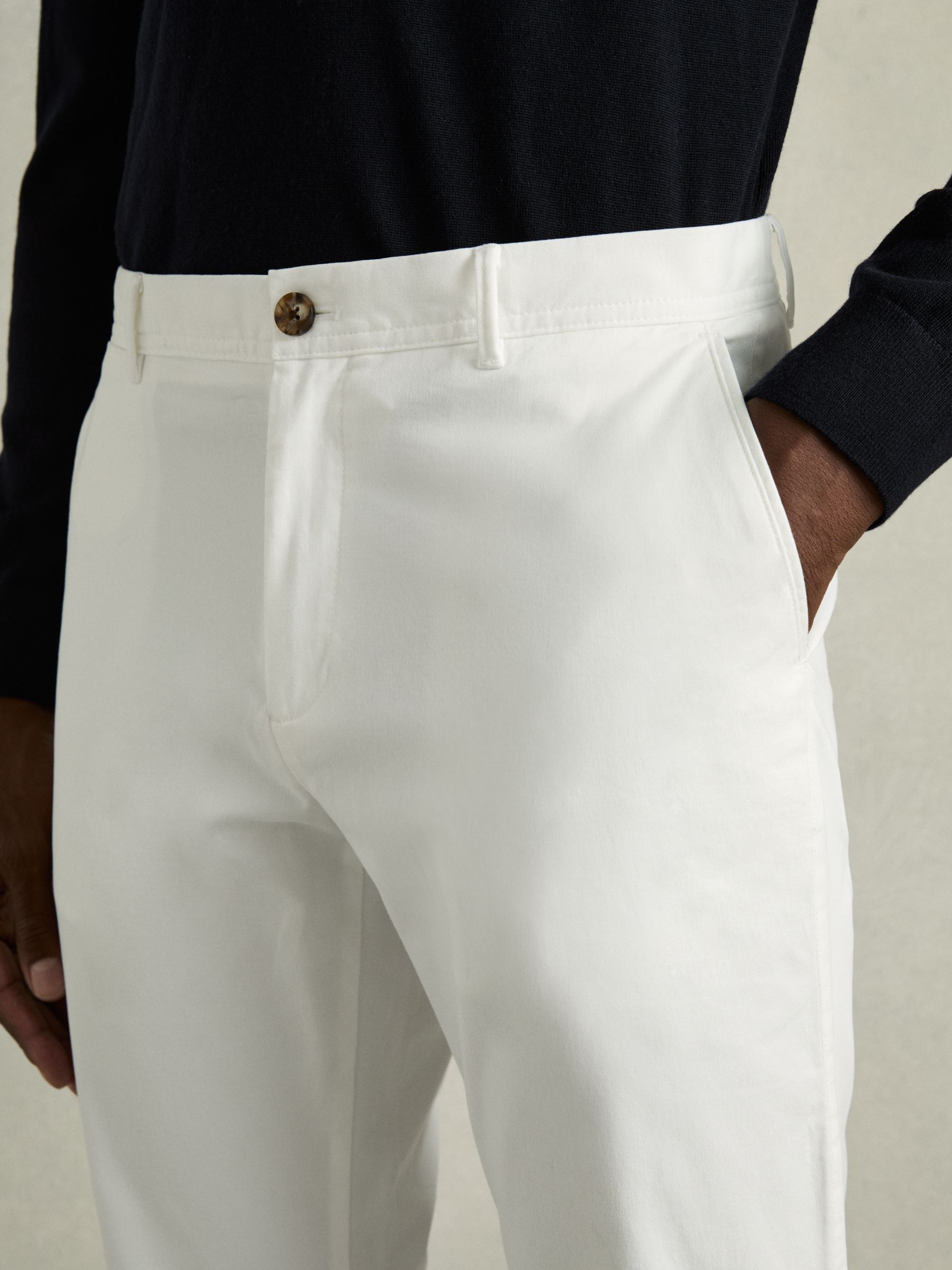 Slim Fit Washed Cotton Blend Chinos in White - Image 4 of 6