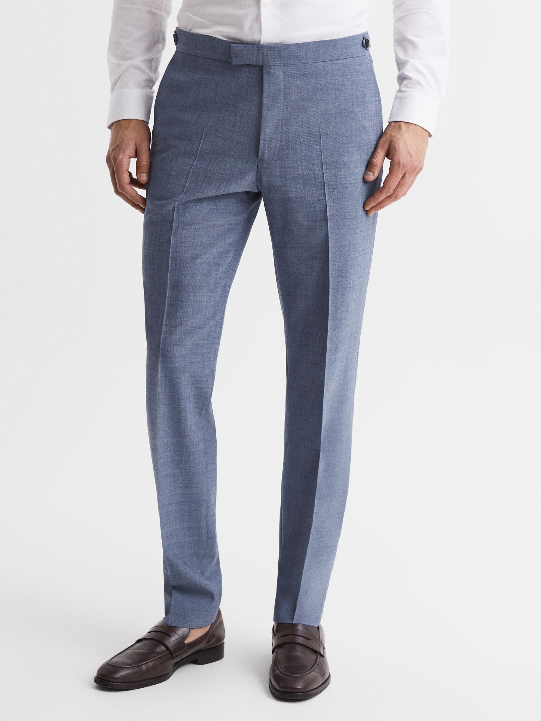 Slim Fit Wool Blend Trousers in Soft Blue - Image 1 of 5