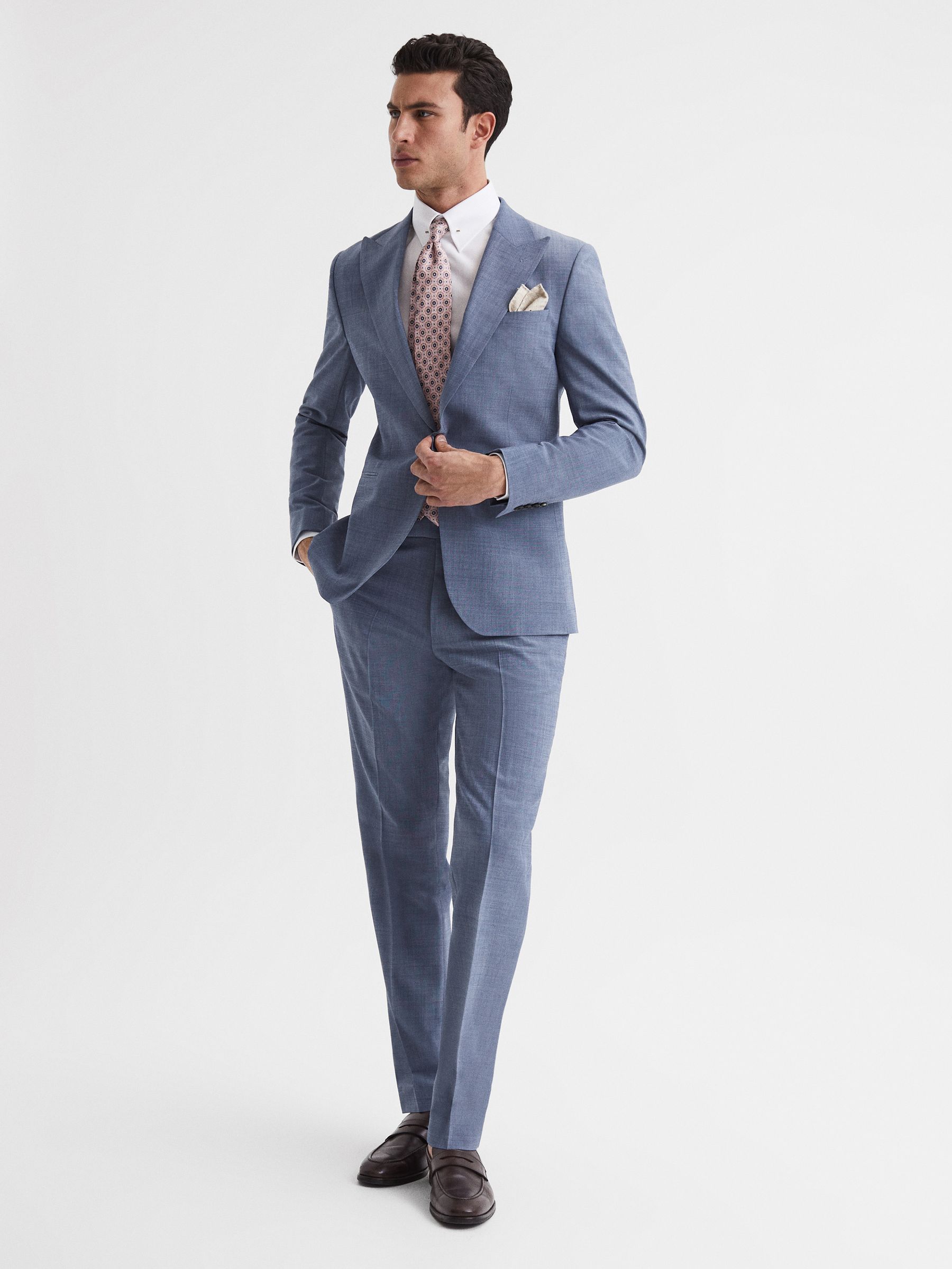 Slim Fit Wool Blend Trousers in Soft Blue - Image 3 of 5