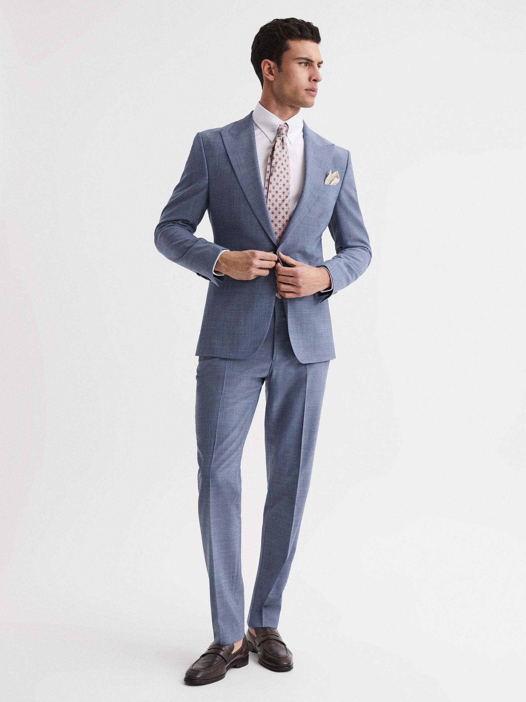 Slim Fit Single Breasted Wool Blend Blazer in Soft Blue - Image 3 of 8