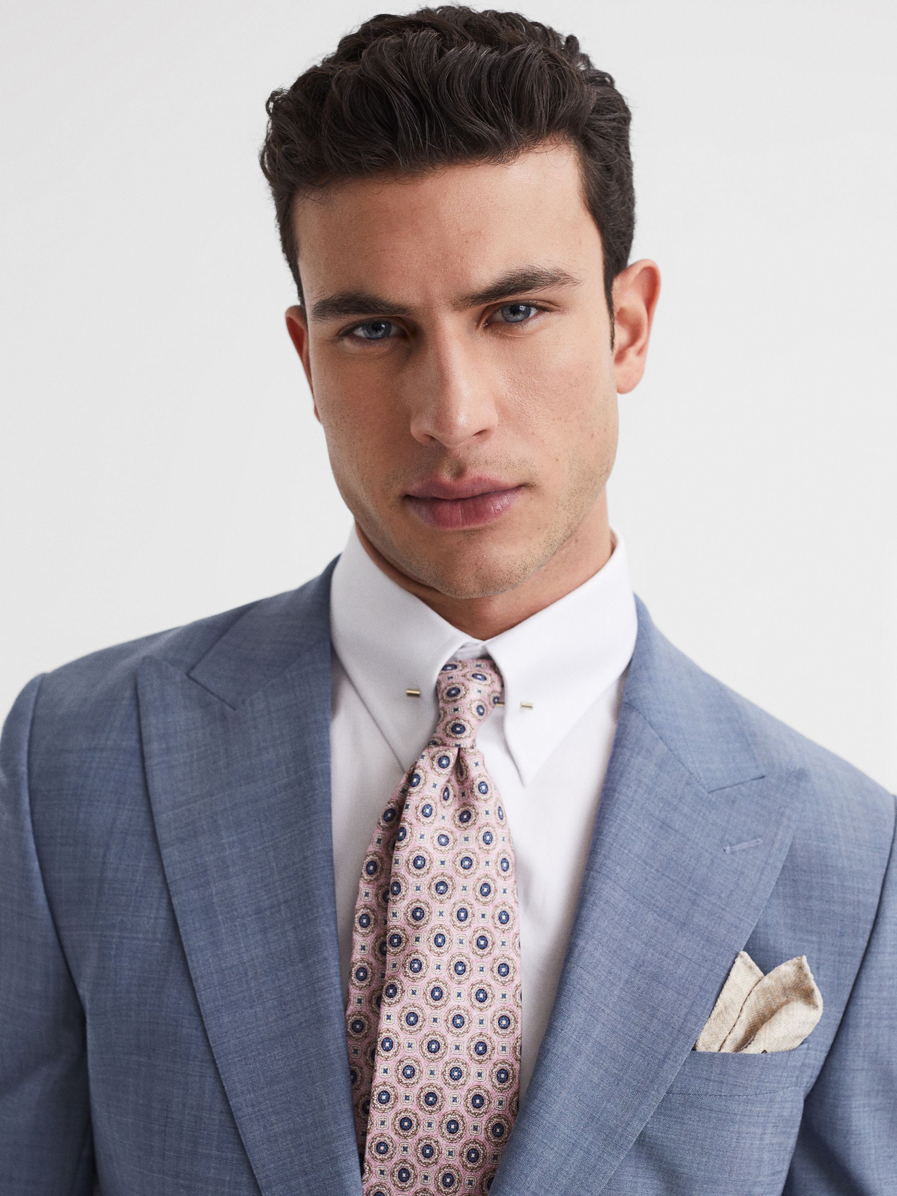 Slim Fit Single Breasted Wool Blend Blazer in Soft Blue - Image 4 of 8