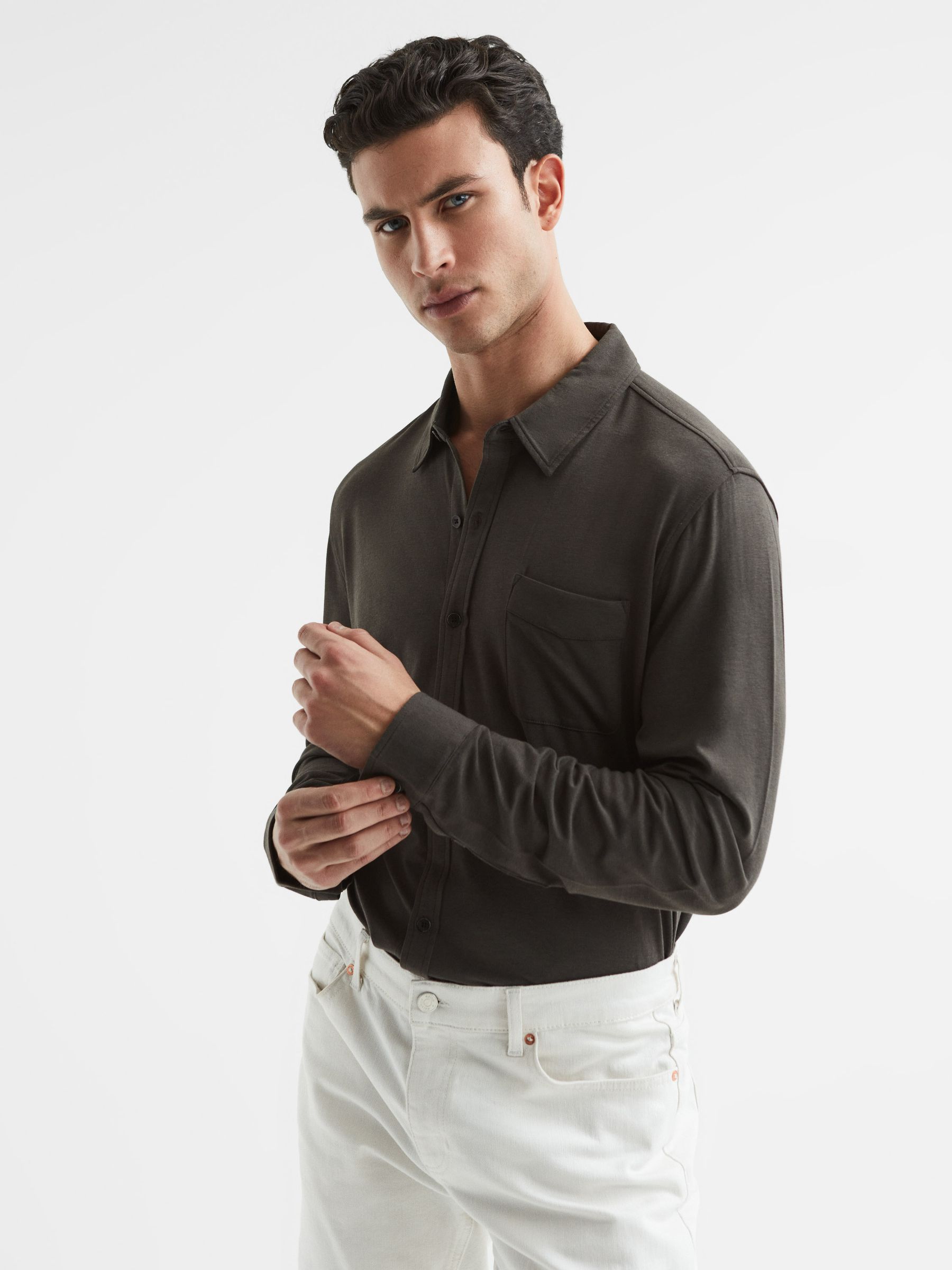 Paige Cotton Jersey Shirt in Iron Gate - Image 1 of 6 Paige Cotton Jersey Shirt in Iron Gate - Image 1 of 6