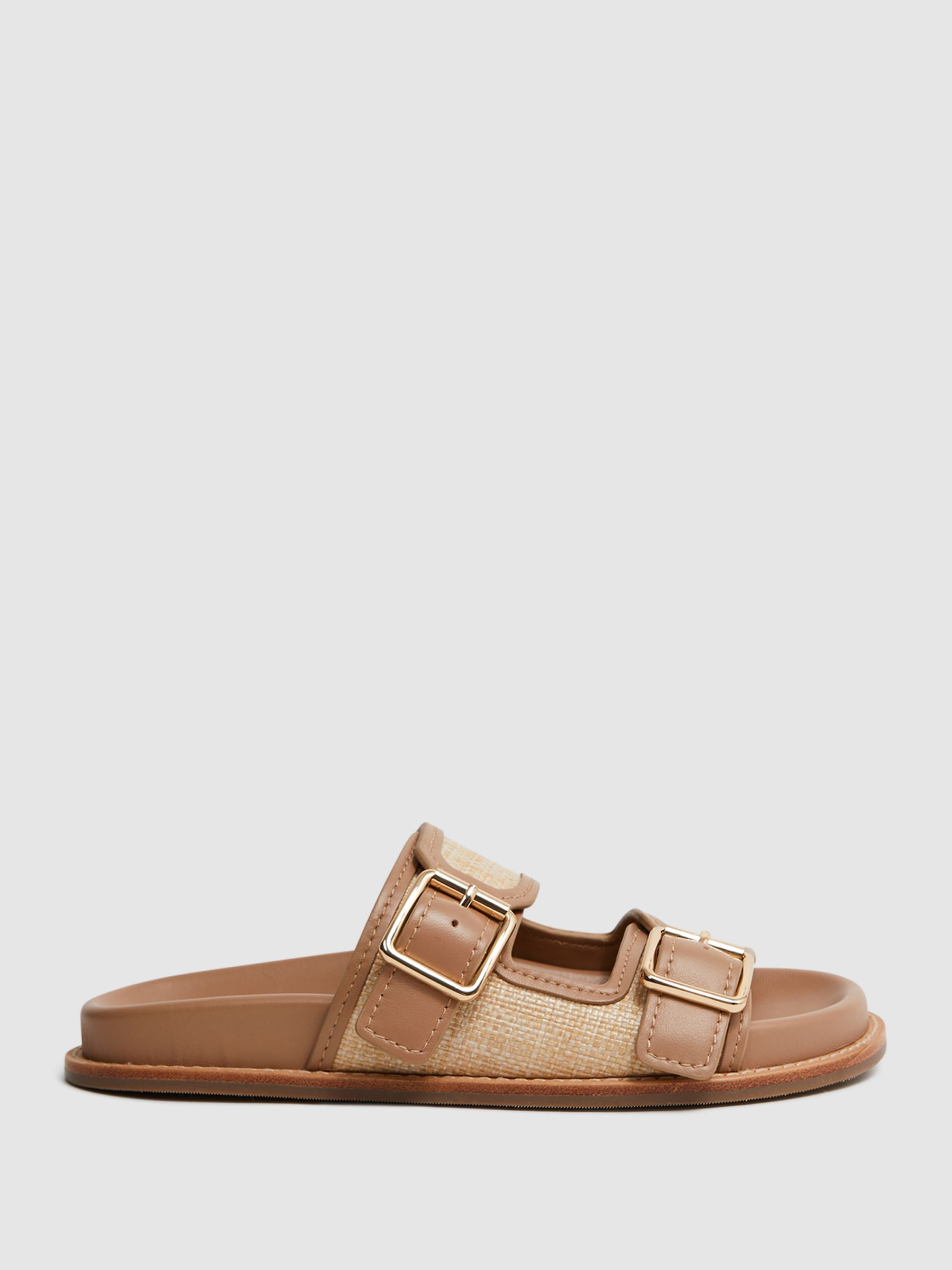 Raffia Leather Sliders in Natural - Image 1 of 5 Raffia Leather Sliders in Natural - Image 1 of 5