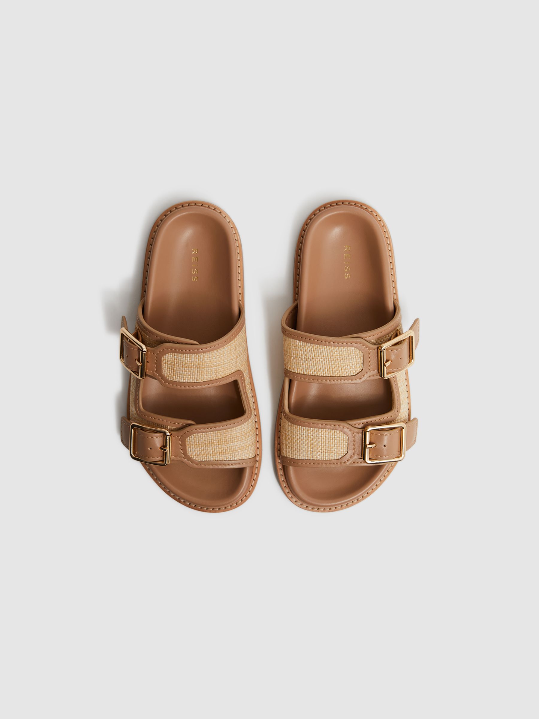 Raffia Leather Sliders in Natural - Image 3 of 5