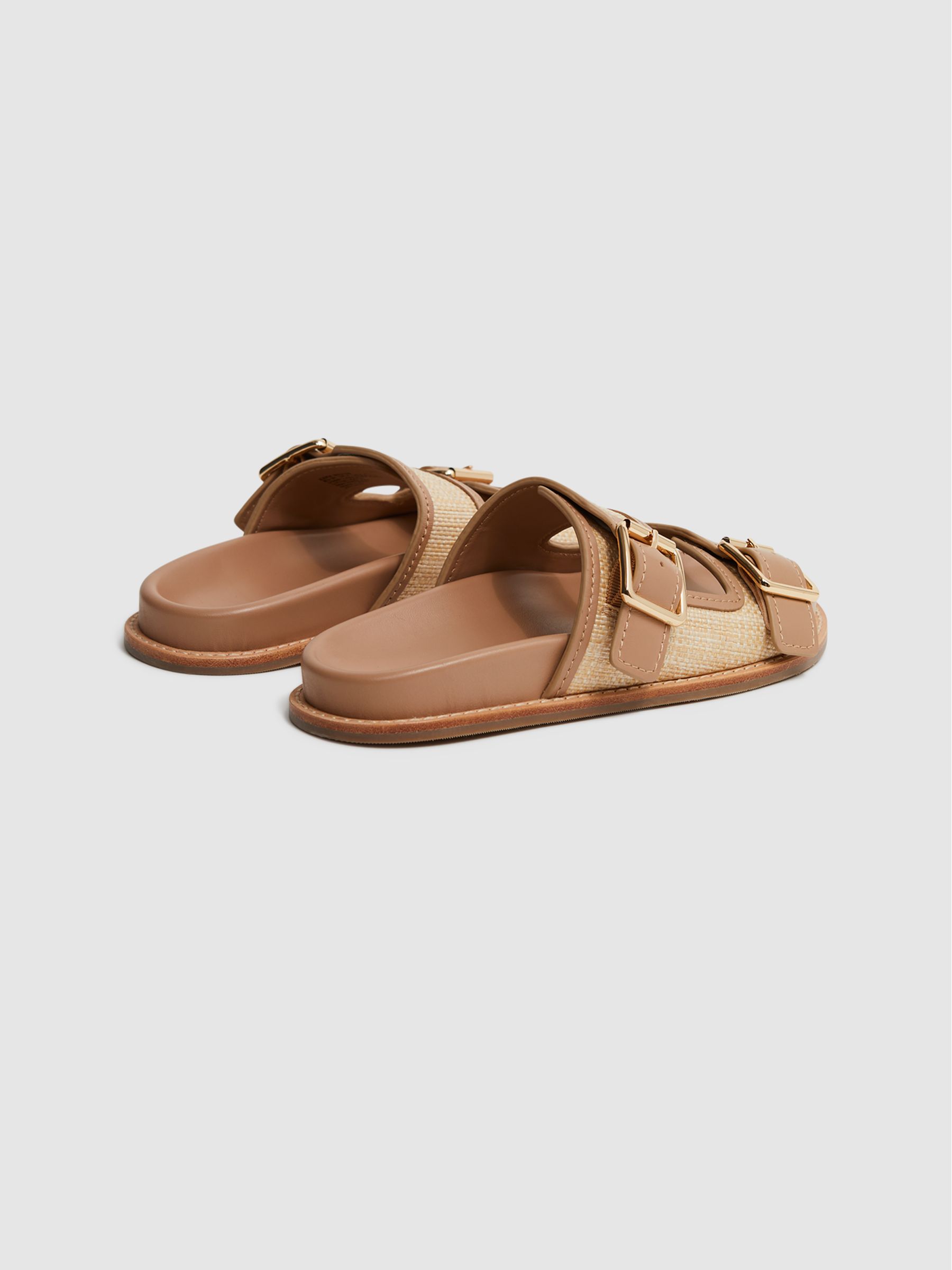 Raffia Leather Sliders in Natural - Image 4 of 5