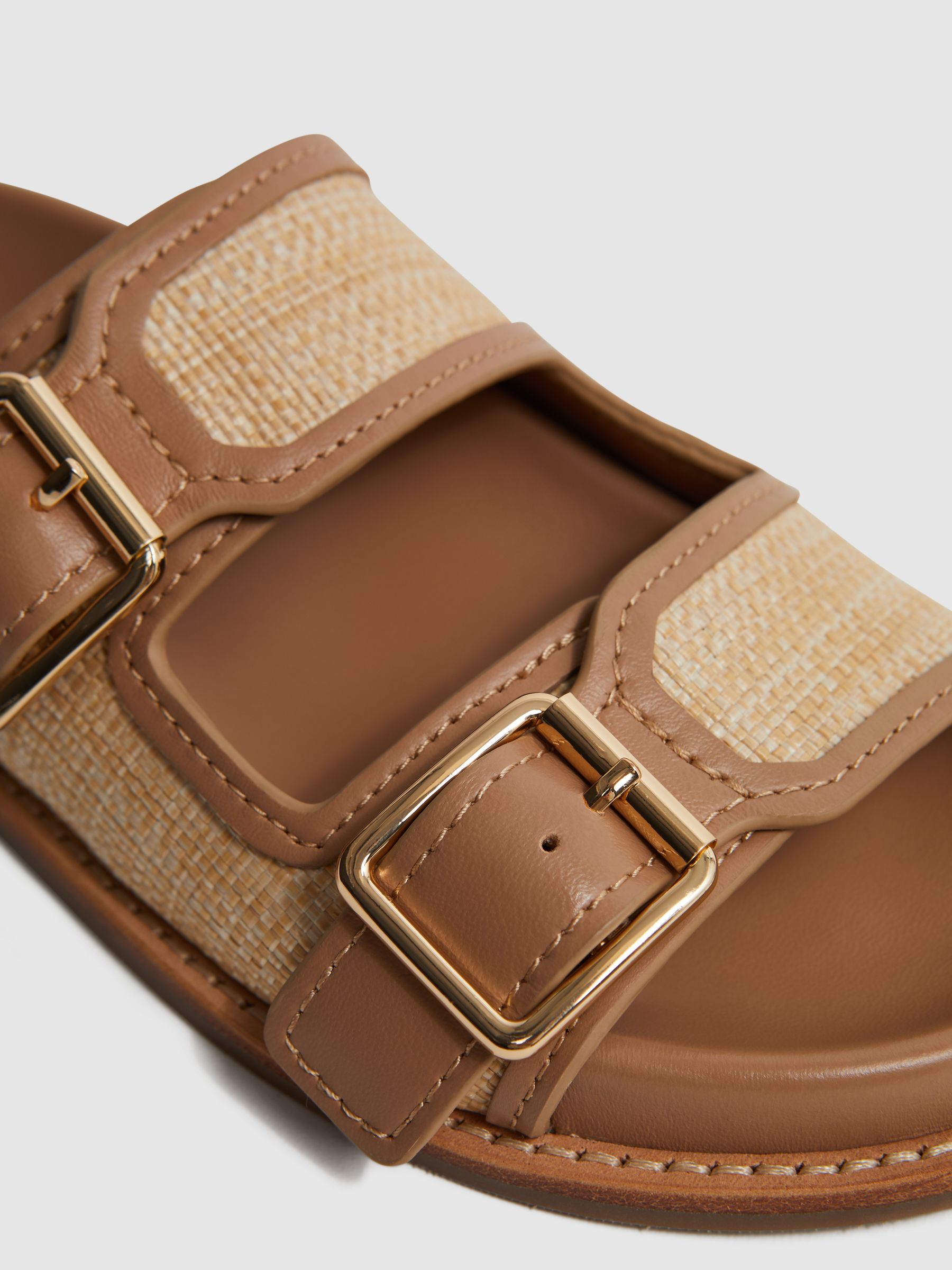 Raffia Leather Sliders in Natural - Image 5 of 5