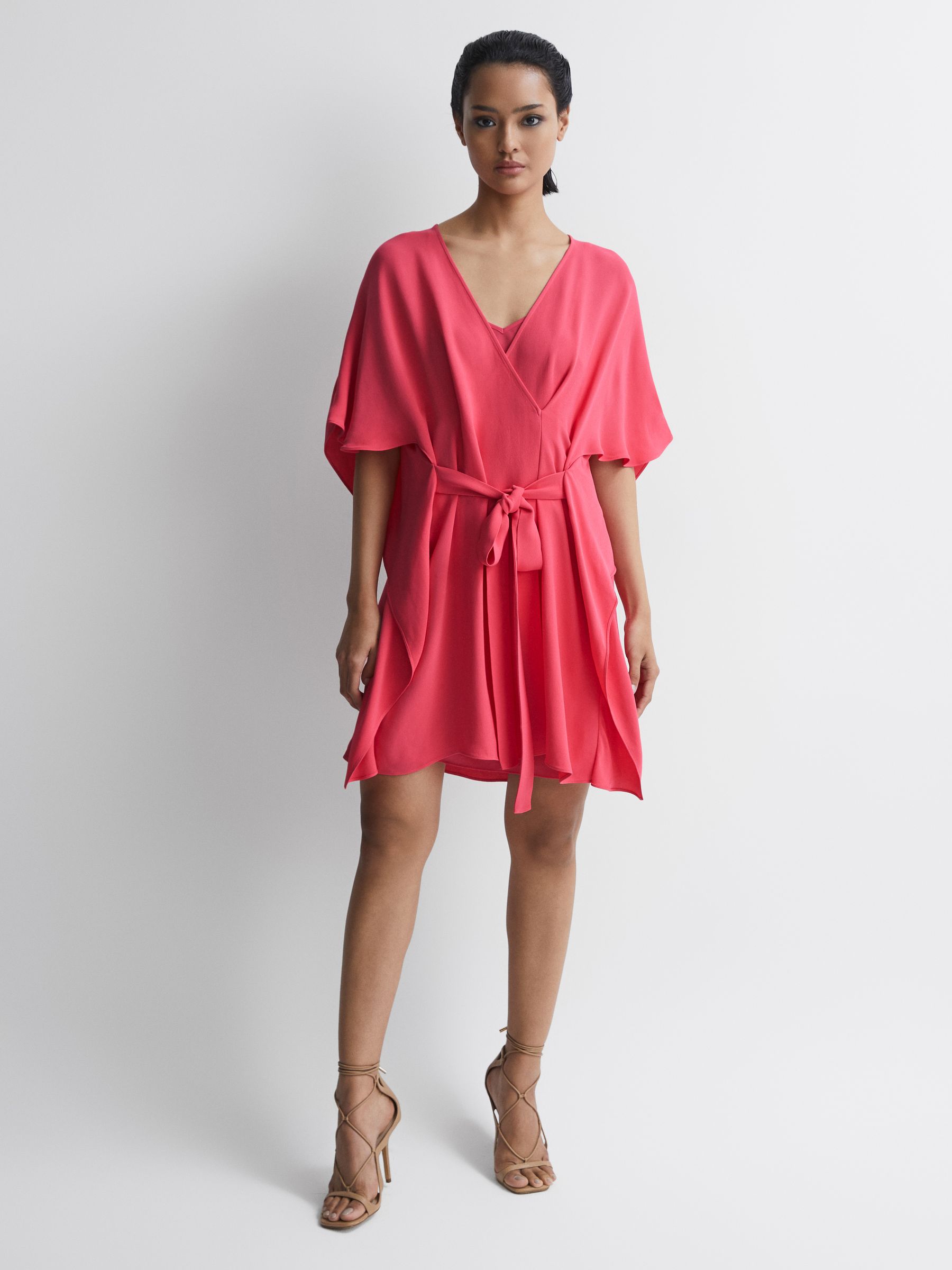 Relaxed Fit Wrap Mini Dress in Pink - Image 3 of 7