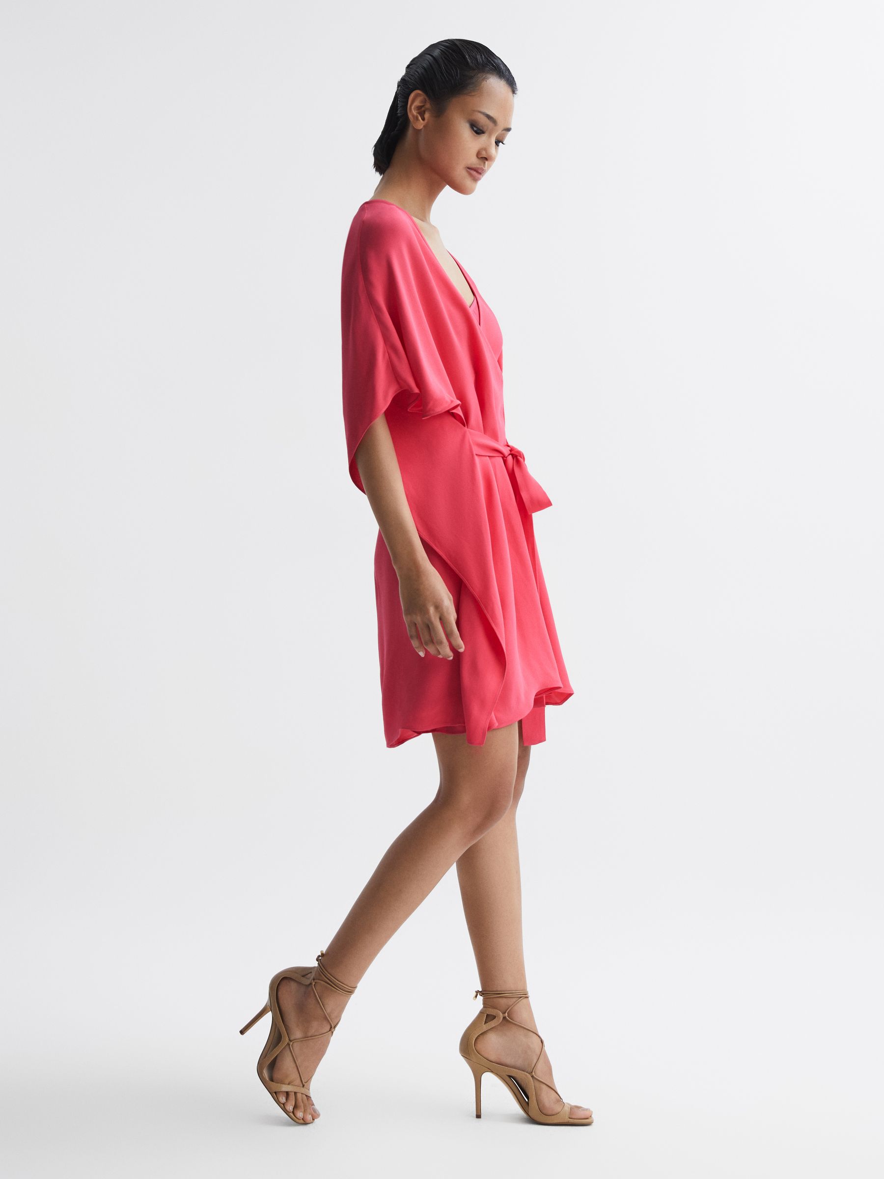 Relaxed Fit Wrap Mini Dress in Pink - Image 6 of 7