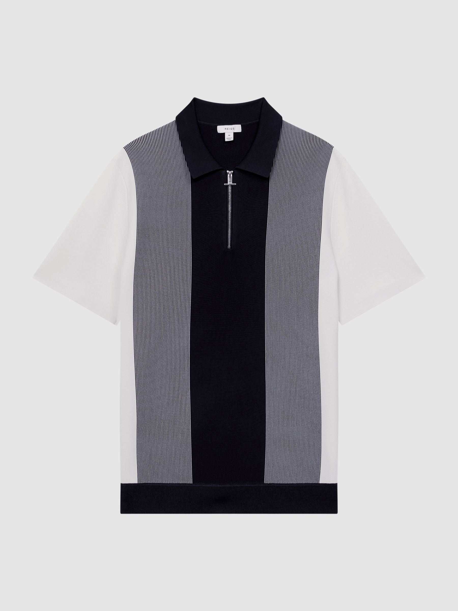 Half-Zip Striped Polo T-Shirt in Navy/White - Image 2 of 4