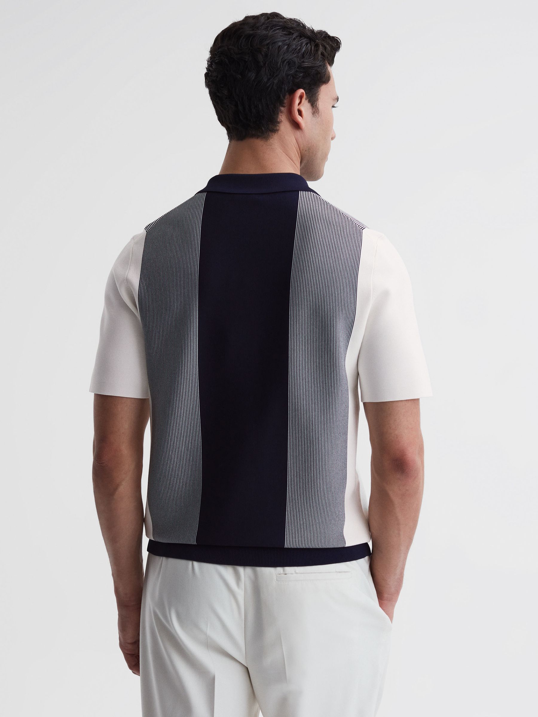 Half-Zip Striped Polo T-Shirt in Navy/White - Image 4 of 4