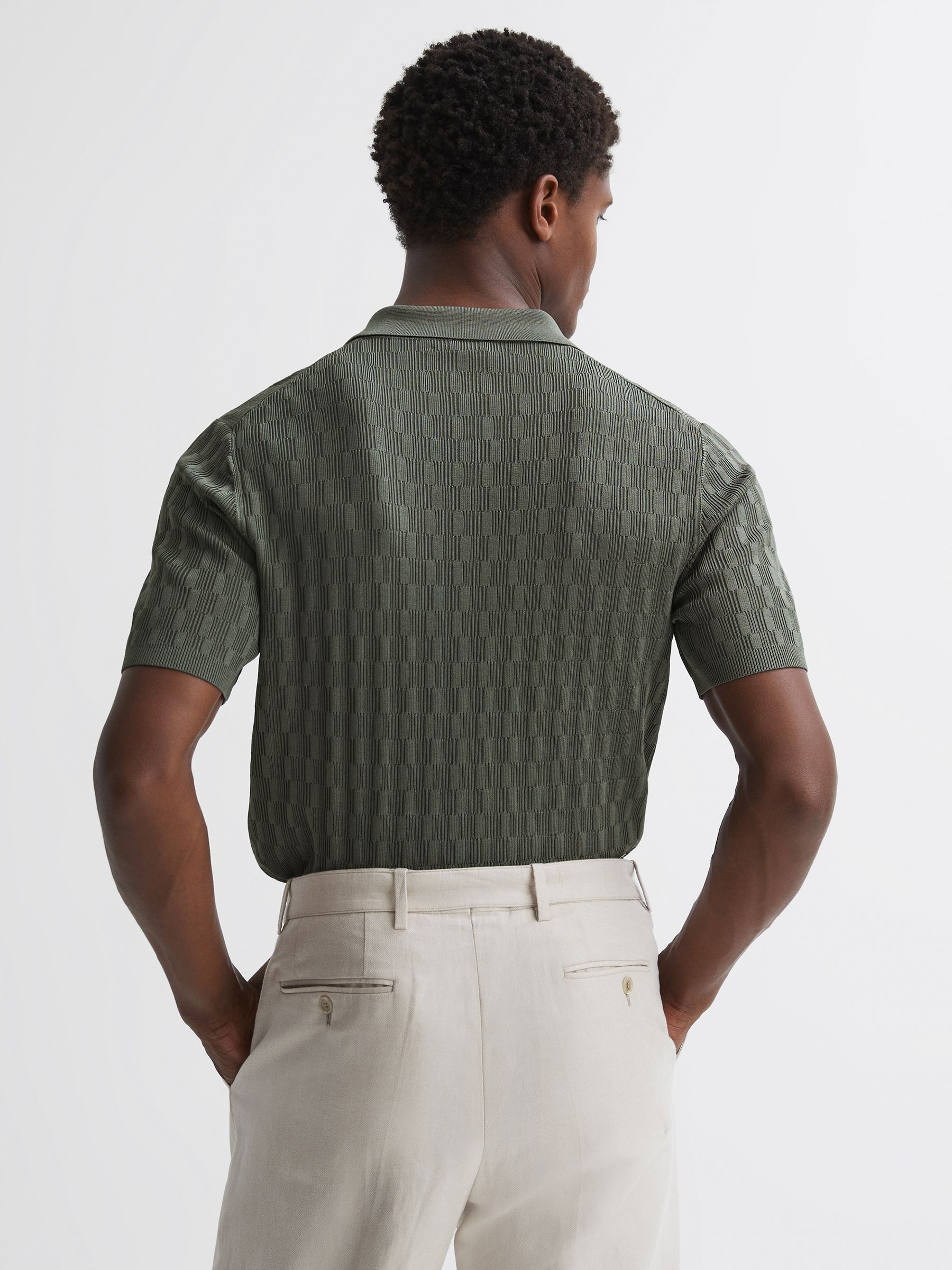 Half-Zip Textured Polo T-Shirt in Sage Green - Image 5 of 5