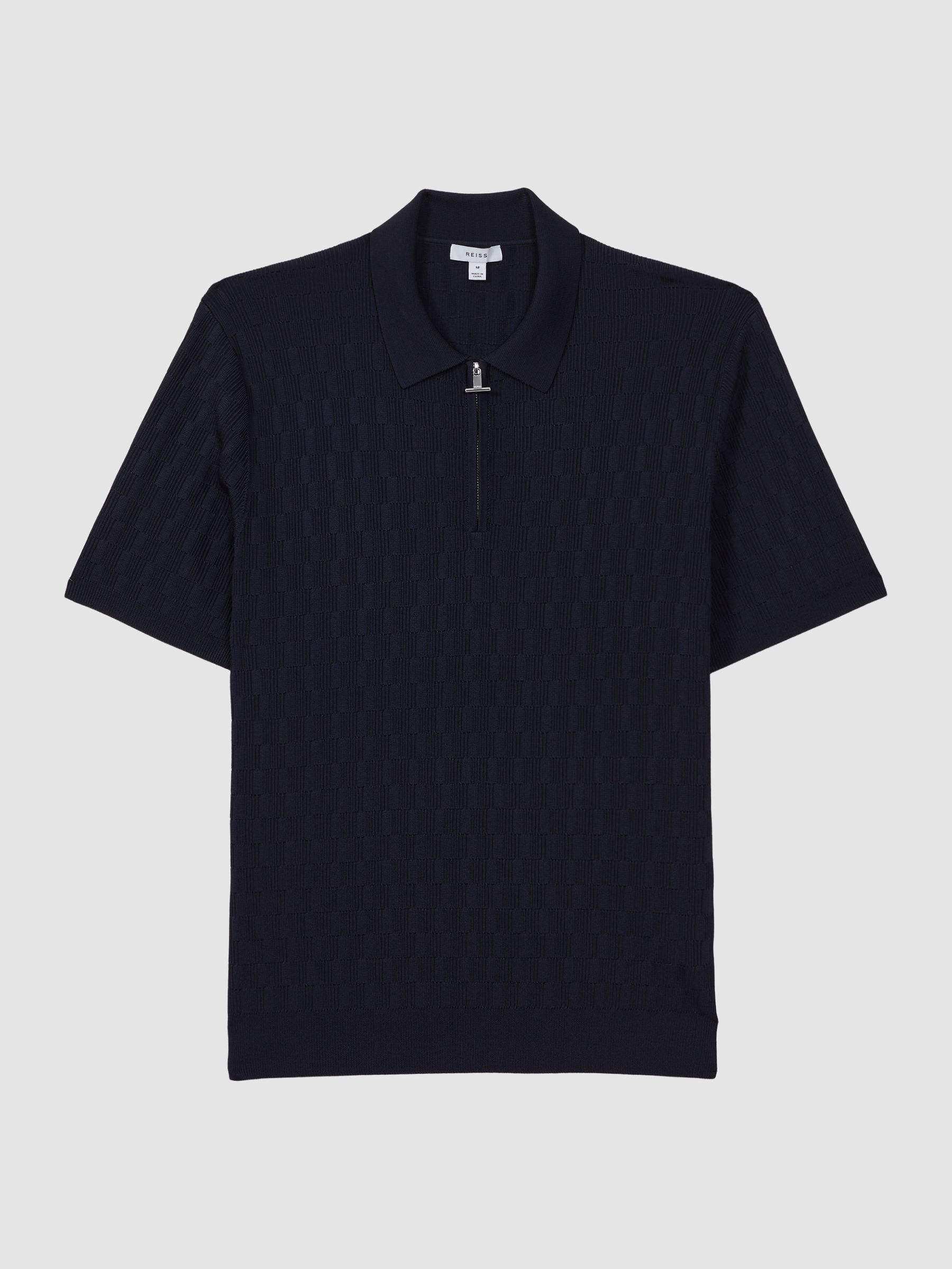 Half-Zip Textured Polo T-Shirt in Navy - Image 2 of 5