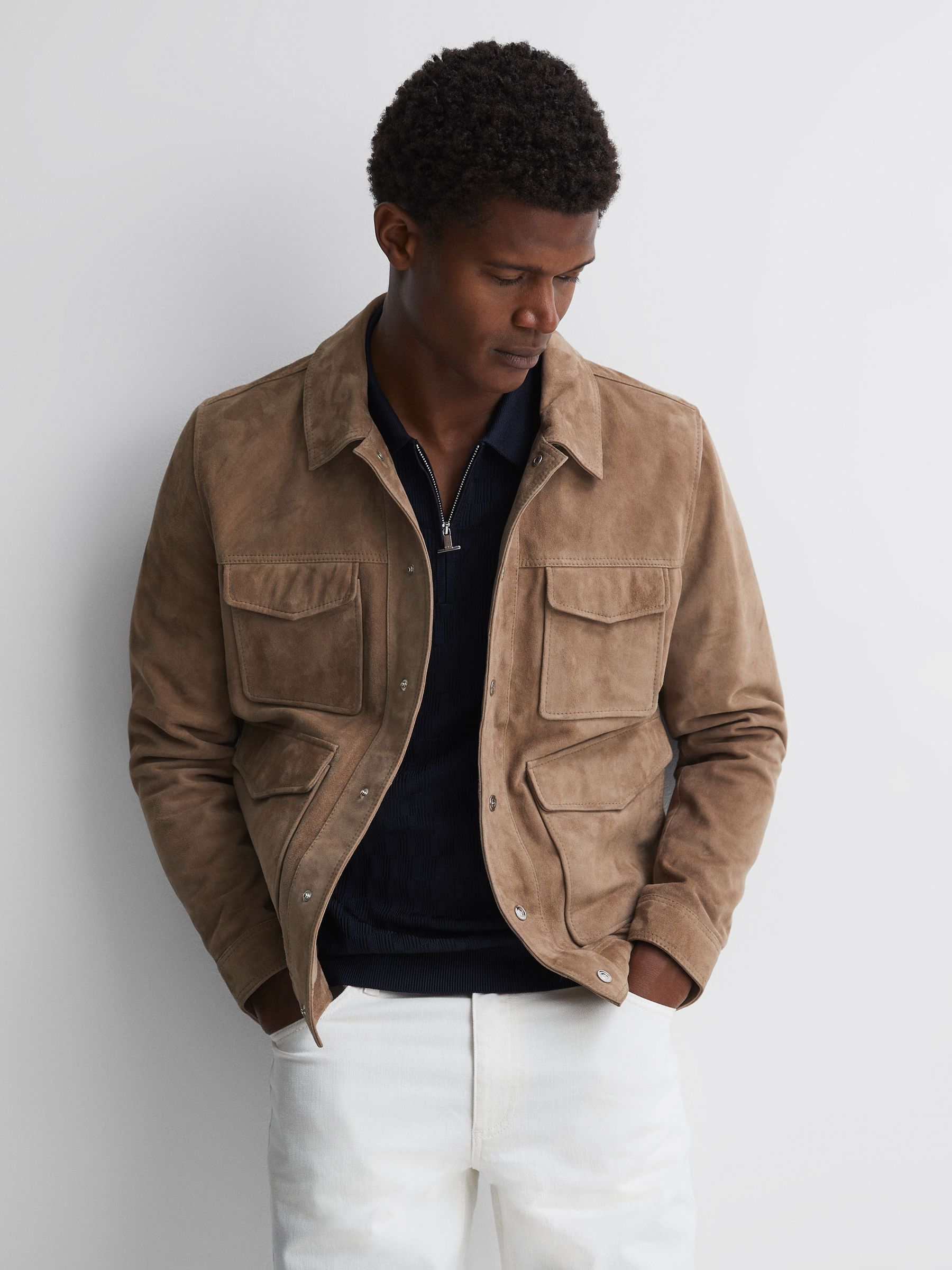 Half-Zip Textured Polo T-Shirt in Navy - Image 4 of 5