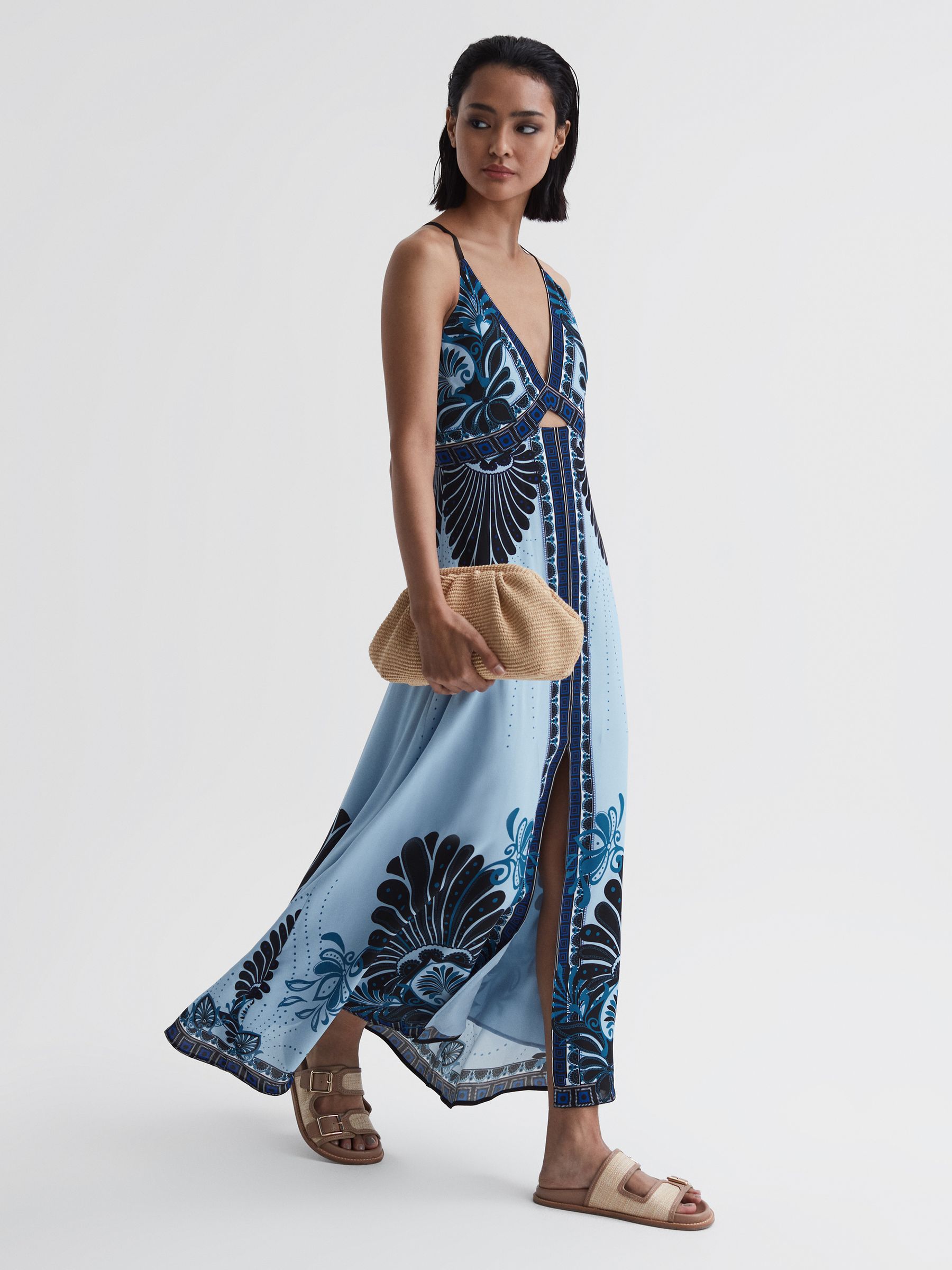 Printed V-Neck Maxi Dress in Blue - Image 1 of 5
