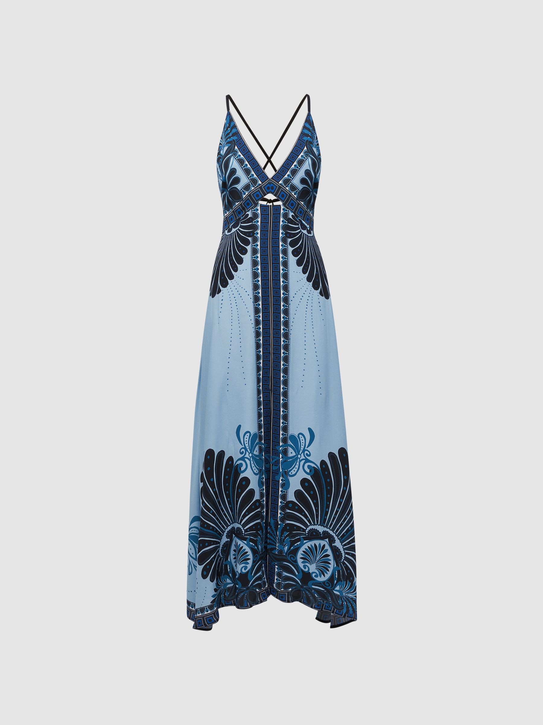 Printed V-Neck Maxi Dress in Blue - Image 2 of 5