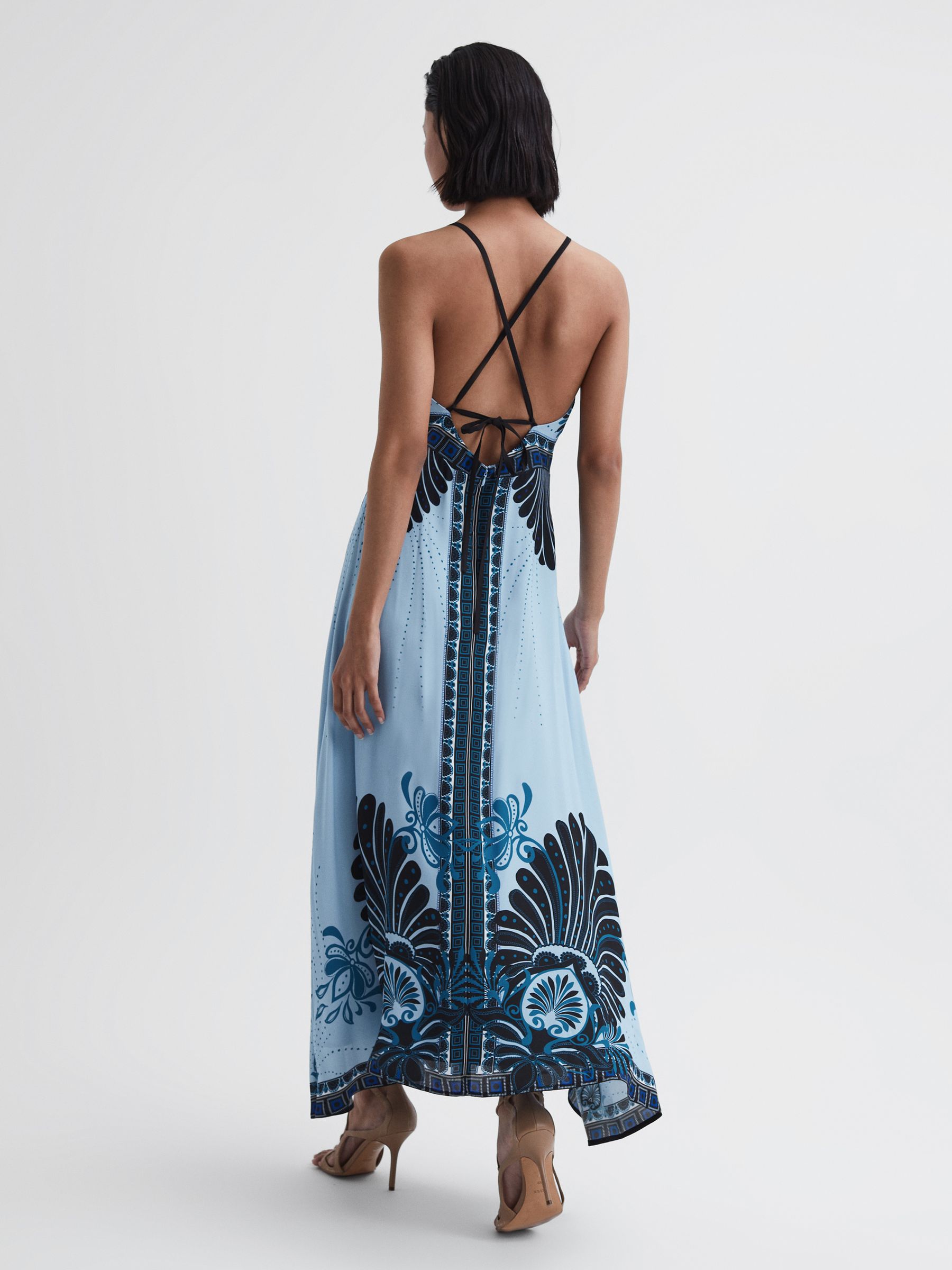 Printed V-Neck Maxi Dress in Blue - Image 4 of 5