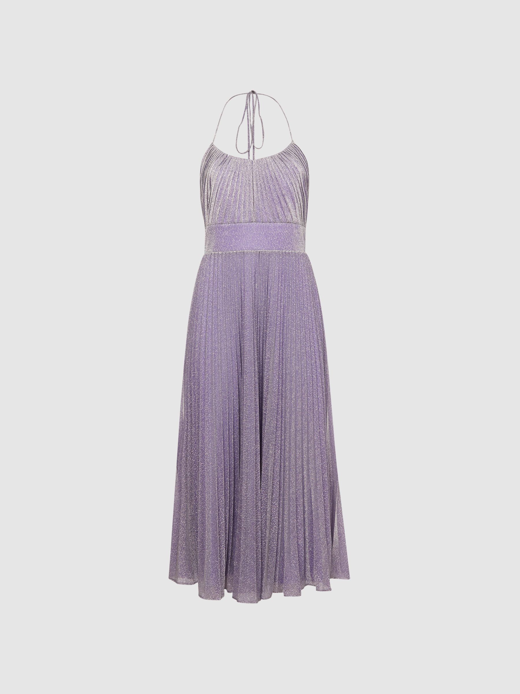 Halston Shimmer Pleated Midi Dress in Lilac - Image 2 of 8