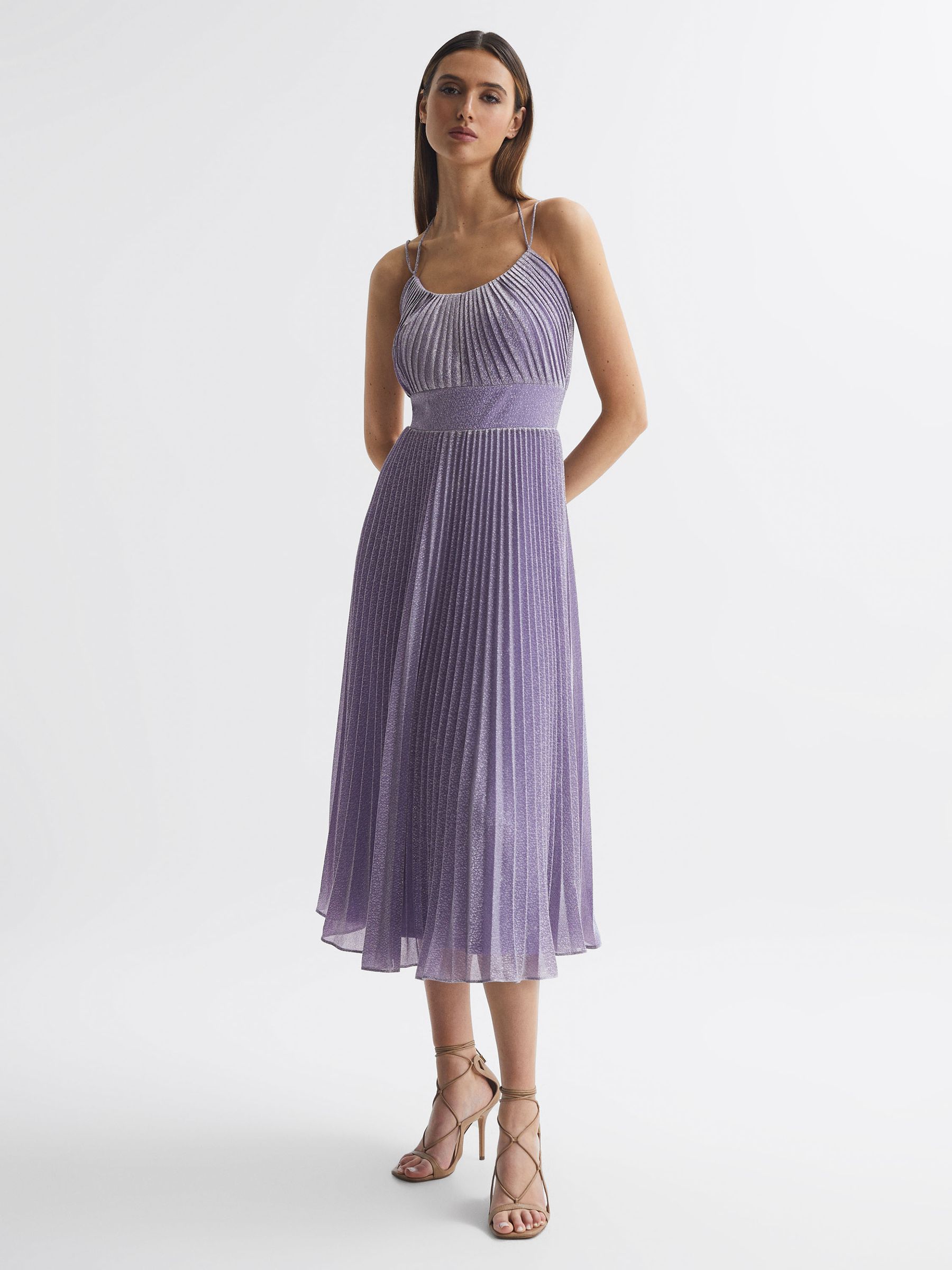 Halston Shimmer Pleated Midi Dress in Lilac - Image 7 of 8