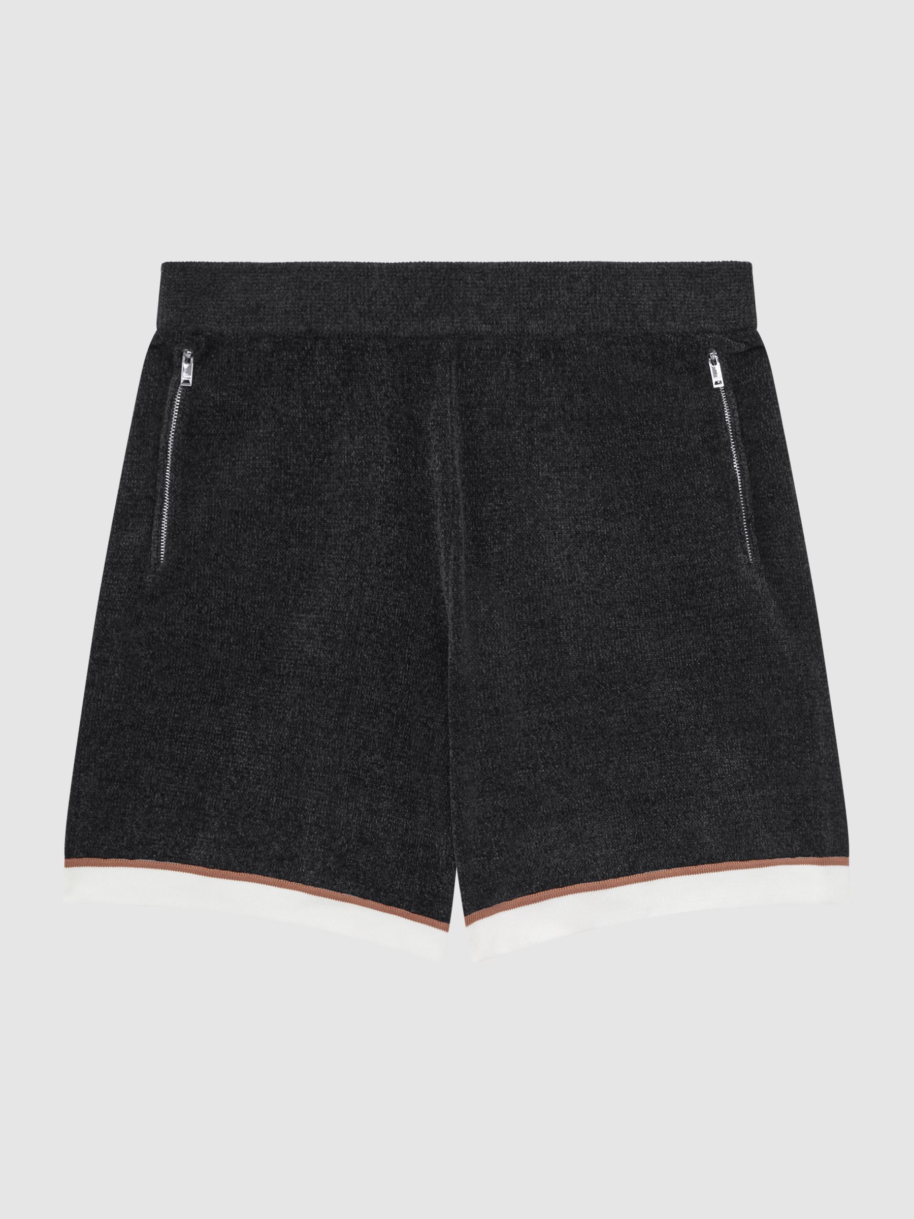 Relaxed Fit Elasticated Chenille Shorts in Black - Image 2 of 5 Relaxed Fit Elasticated Chenille Shorts in Black - Image 2 of 5
