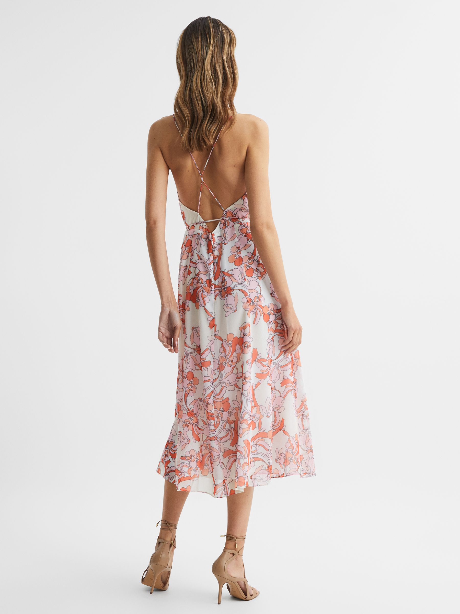 Floral Printed Midi Dress in Pale Pink - Image 5 of 8
