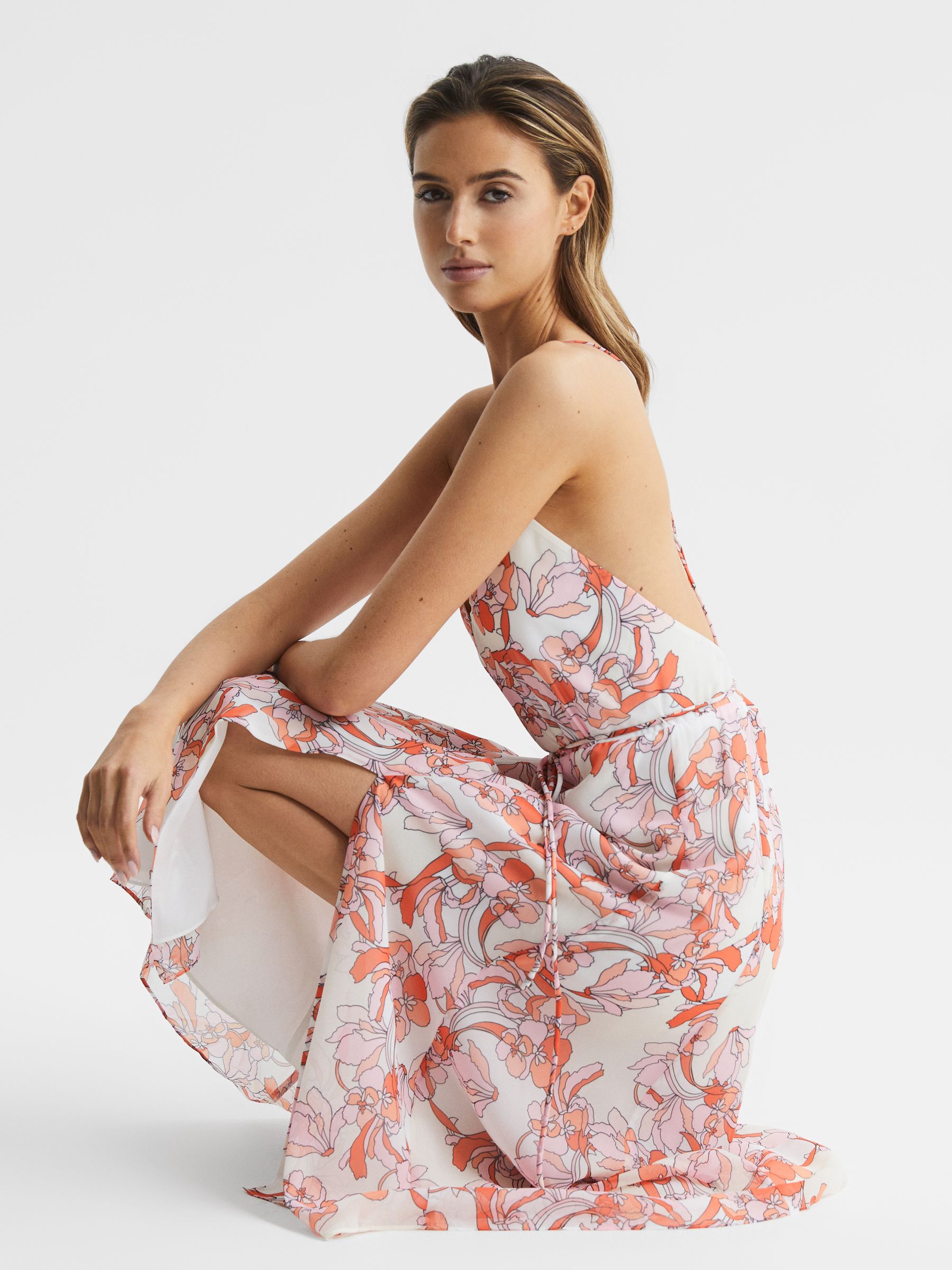 Floral Printed Midi Dress in Pale Pink - Image 6 of 8