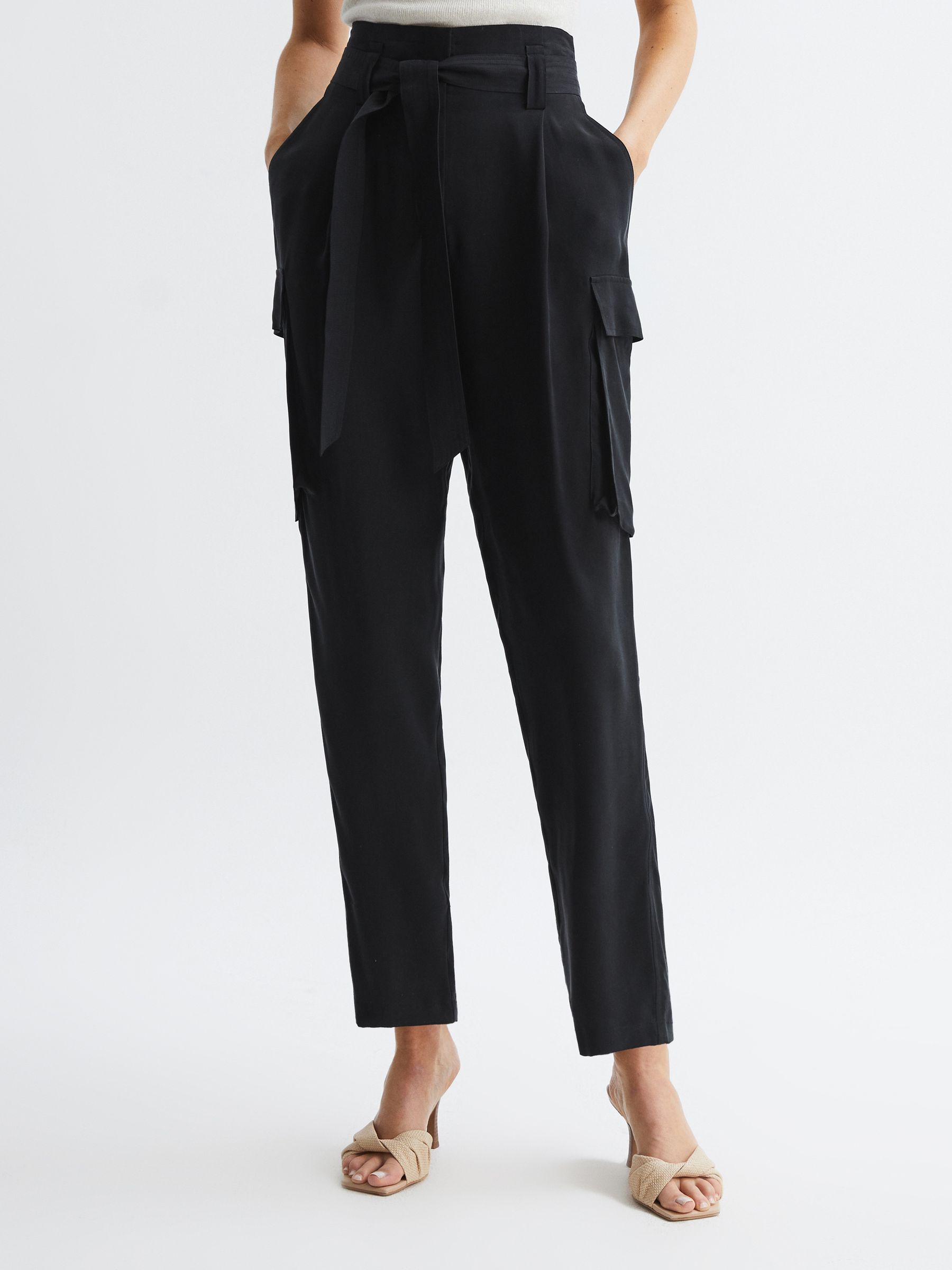 High Rise Straight Leg Utility Trousers in Black - Image 3 of 6