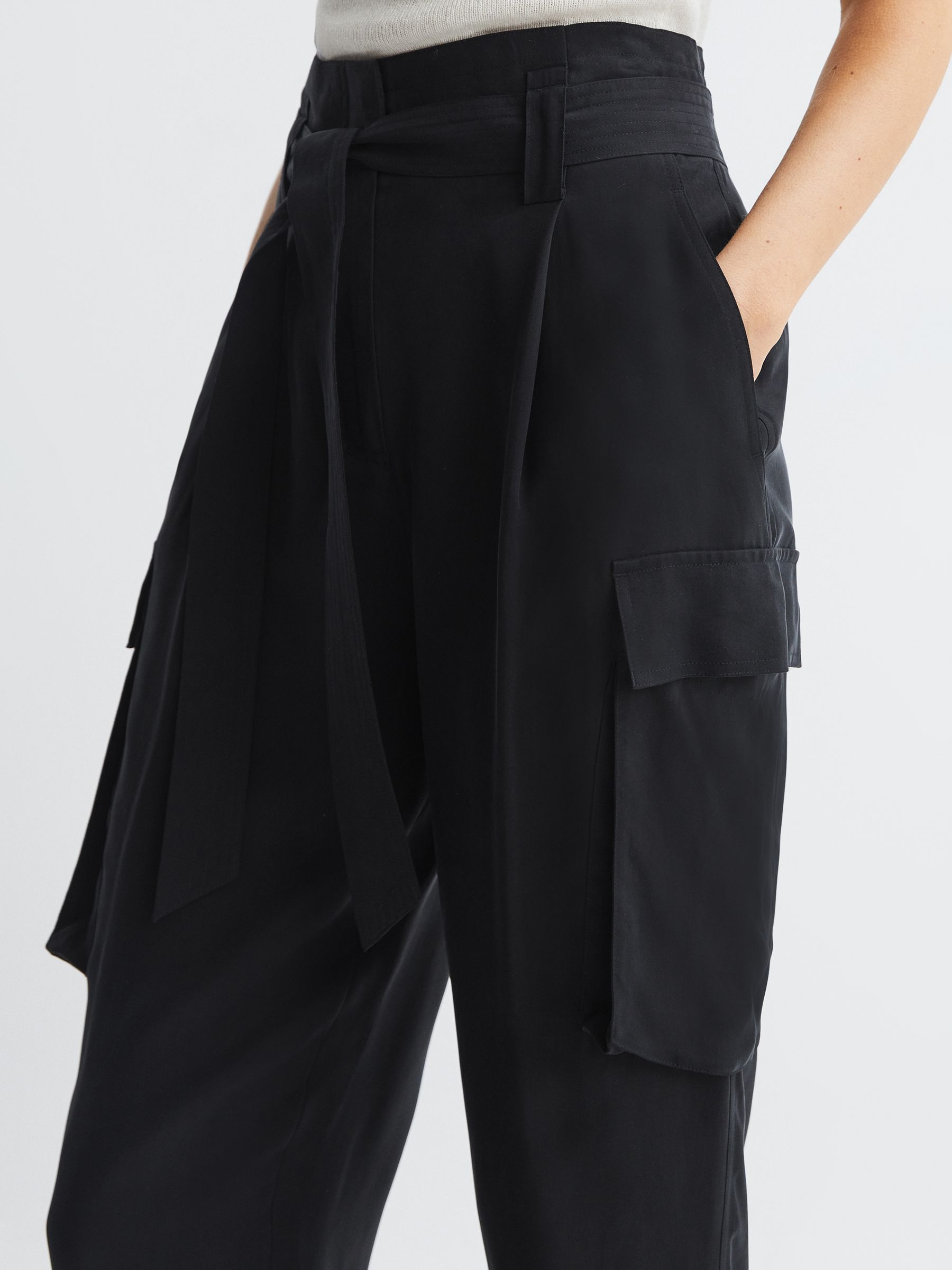 High Rise Straight Leg Utility Trousers in Black - Image 4 of 6