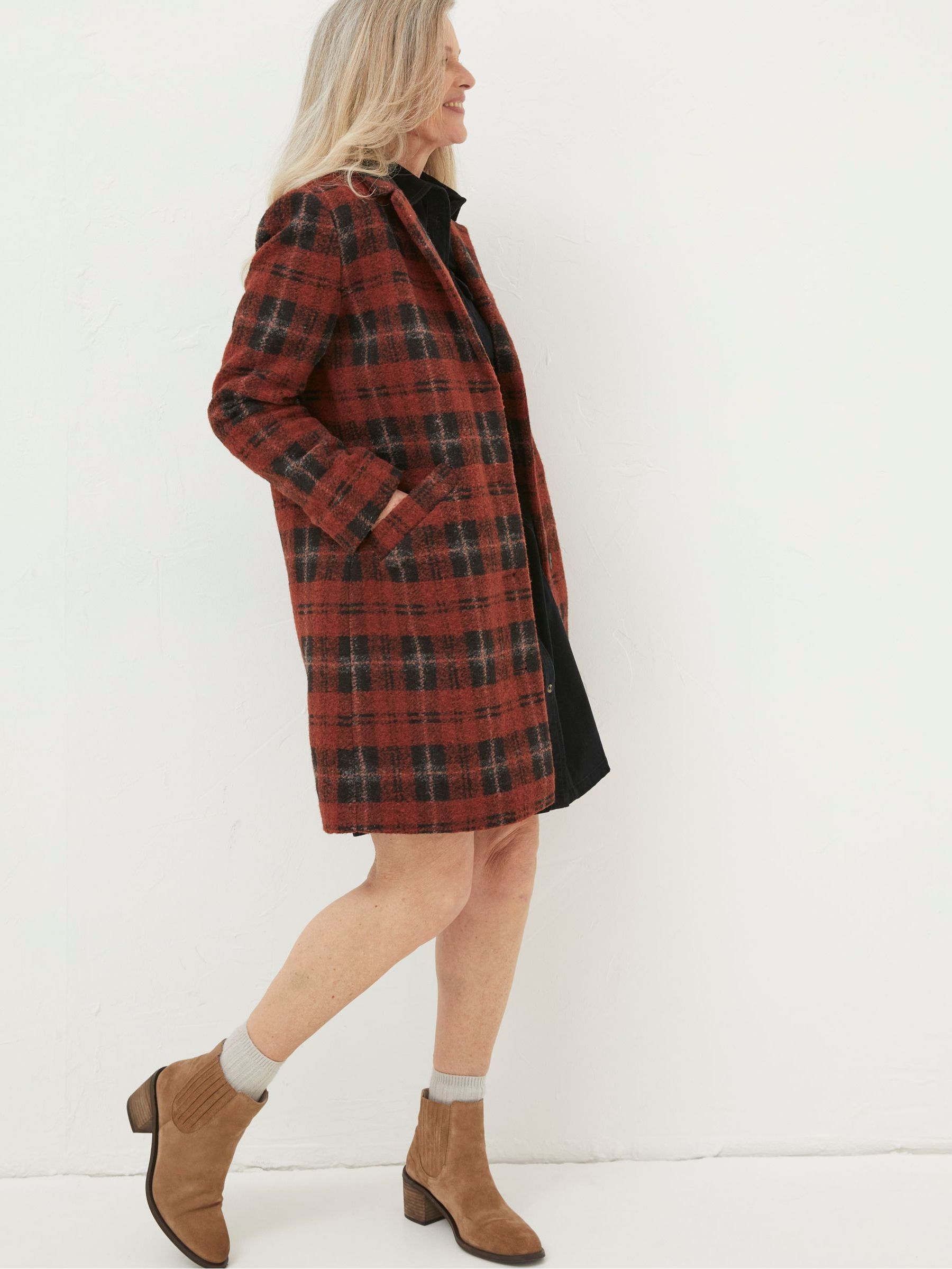 Red Tanya Wool Blend Check Coat - Image 3 of 4