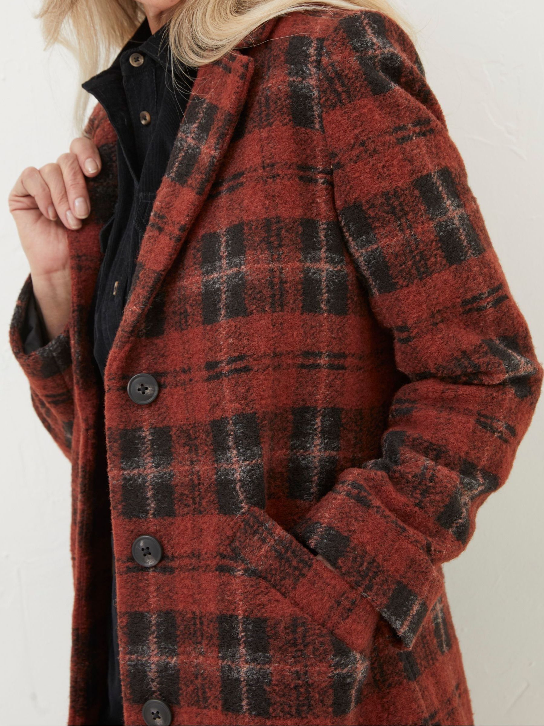Red Tanya Wool Blend Check Coat - Image 4 of 4