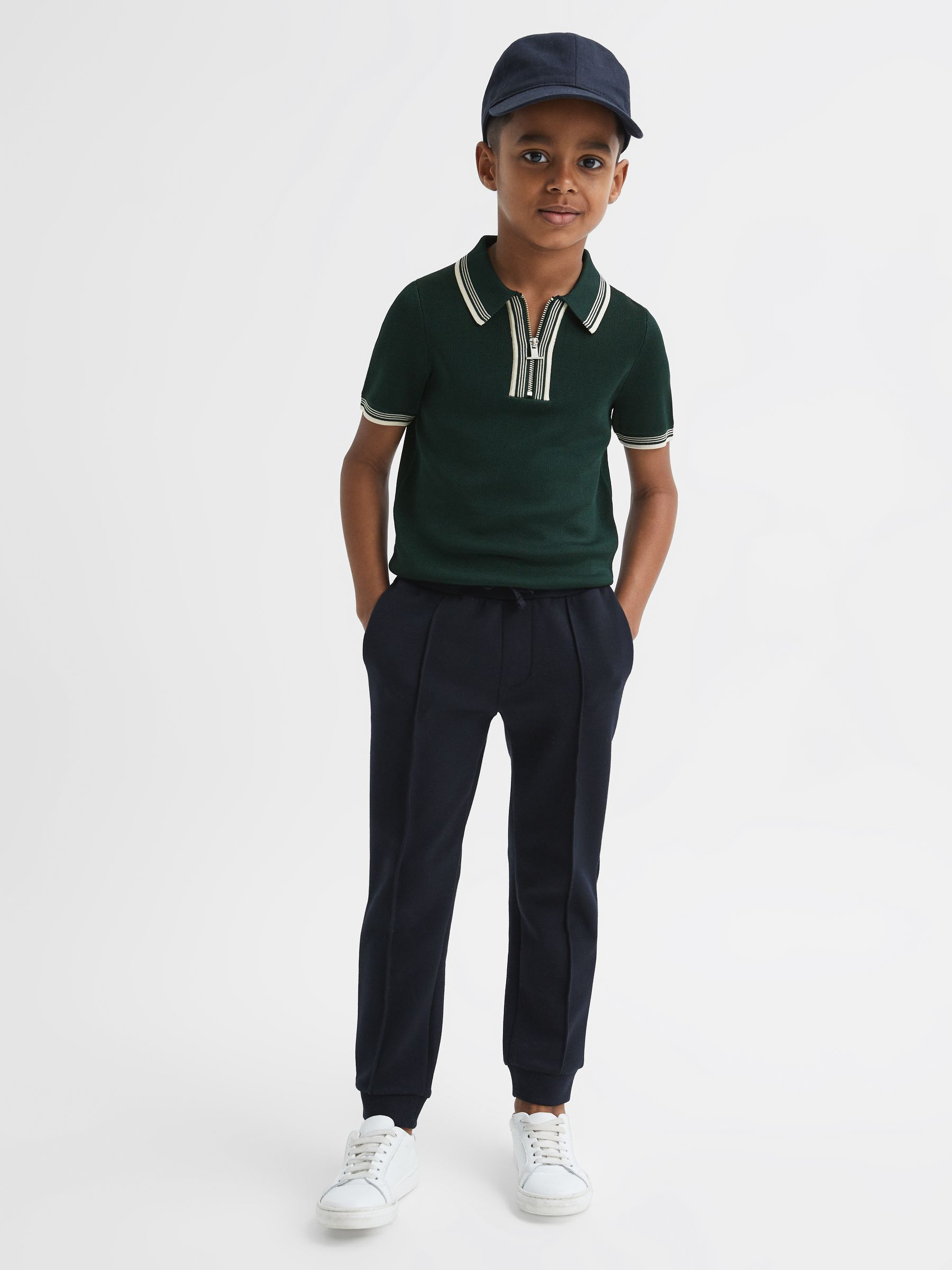 Senior Half-Zip Striped T-Shirt in Emerald - Image 1 of 7