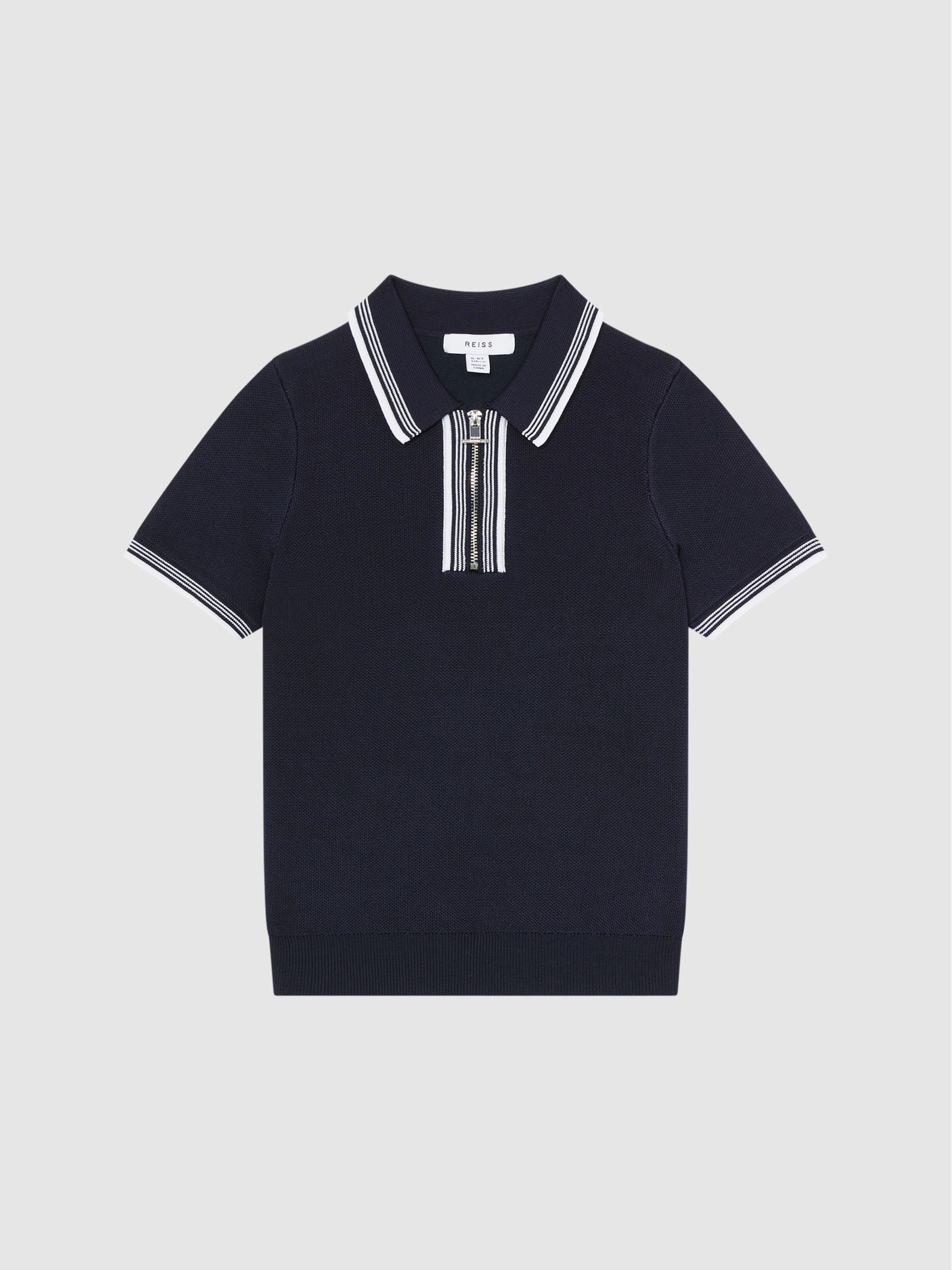 Senior Half Zip Striped T-Shirt in Navy - Image 2 of 7