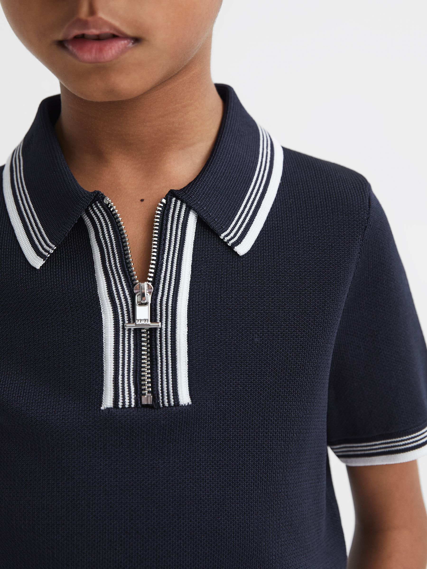 Senior Half Zip Striped T-Shirt in Navy - Image 4 of 7