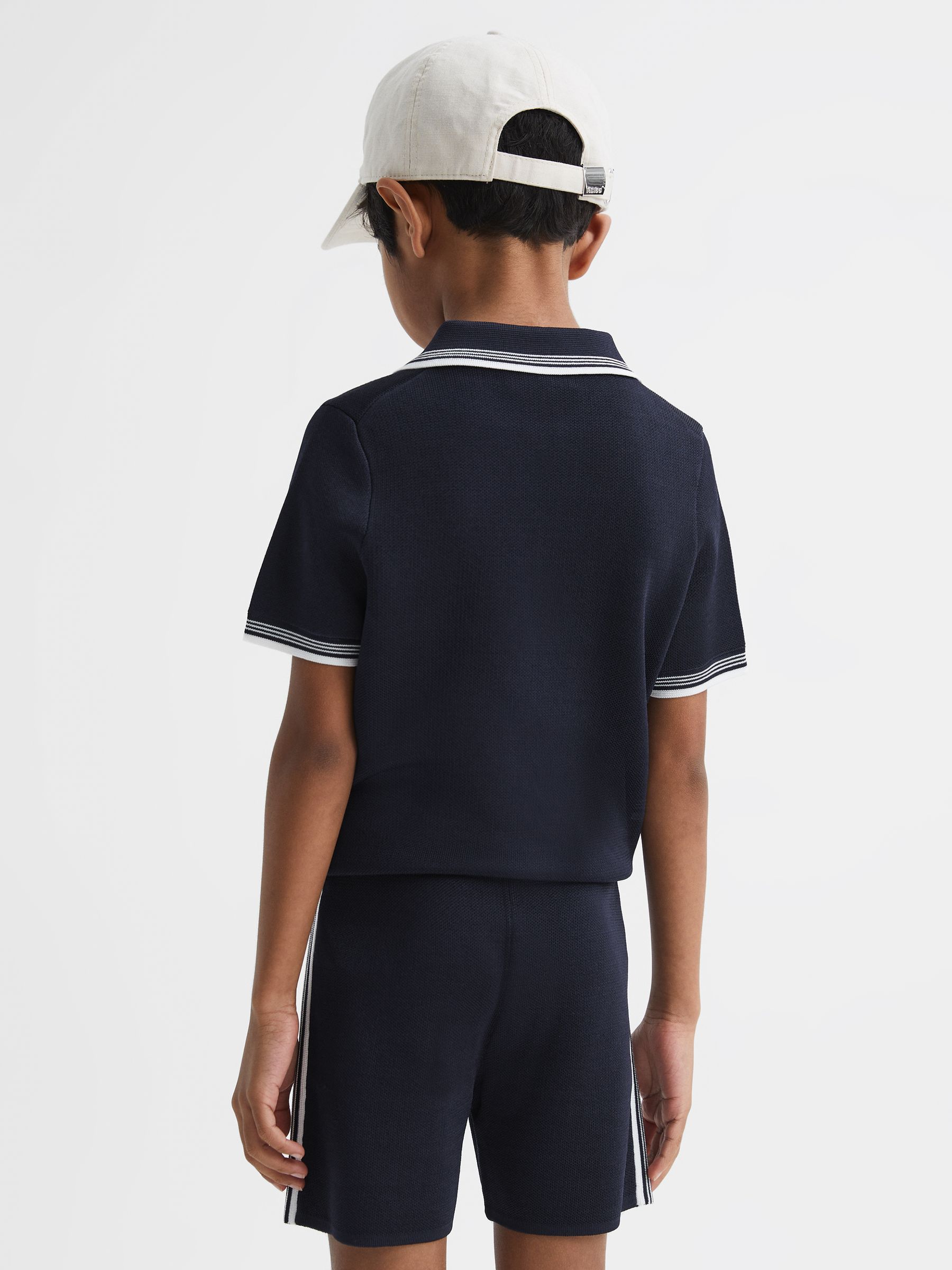 Senior Half Zip Striped T-Shirt in Navy - Image 5 of 7