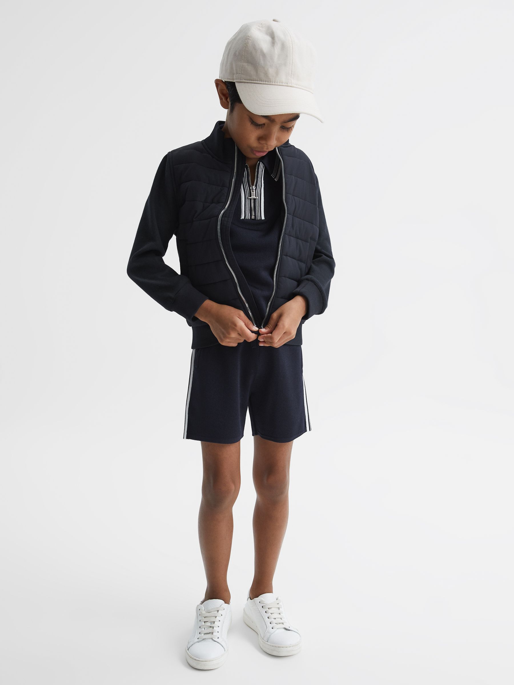 Senior Half Zip Striped T-Shirt in Navy - Image 6 of 7