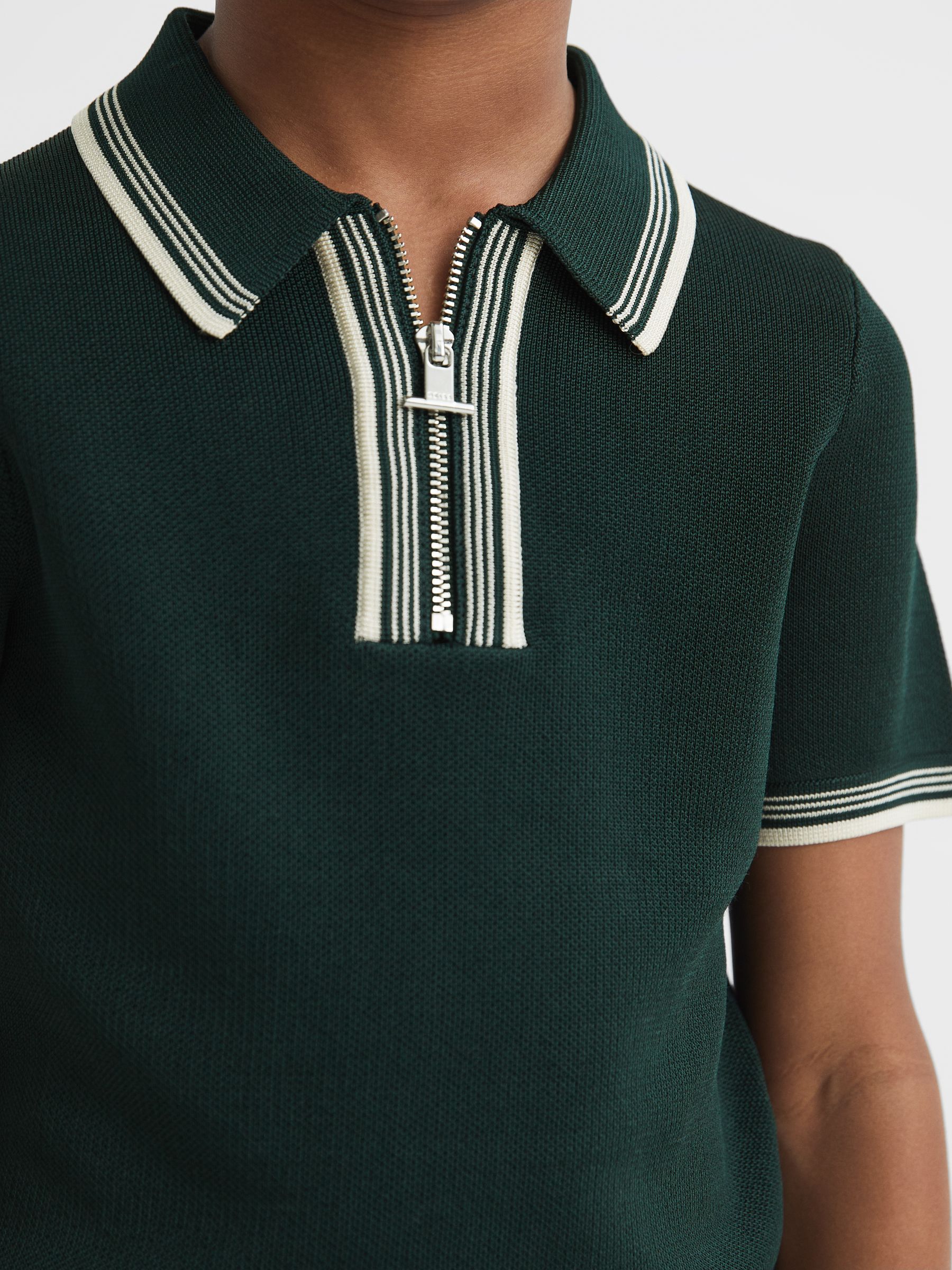 Junior Half-Zip Striped T-Shirt in Emerald - Image 4 of 7