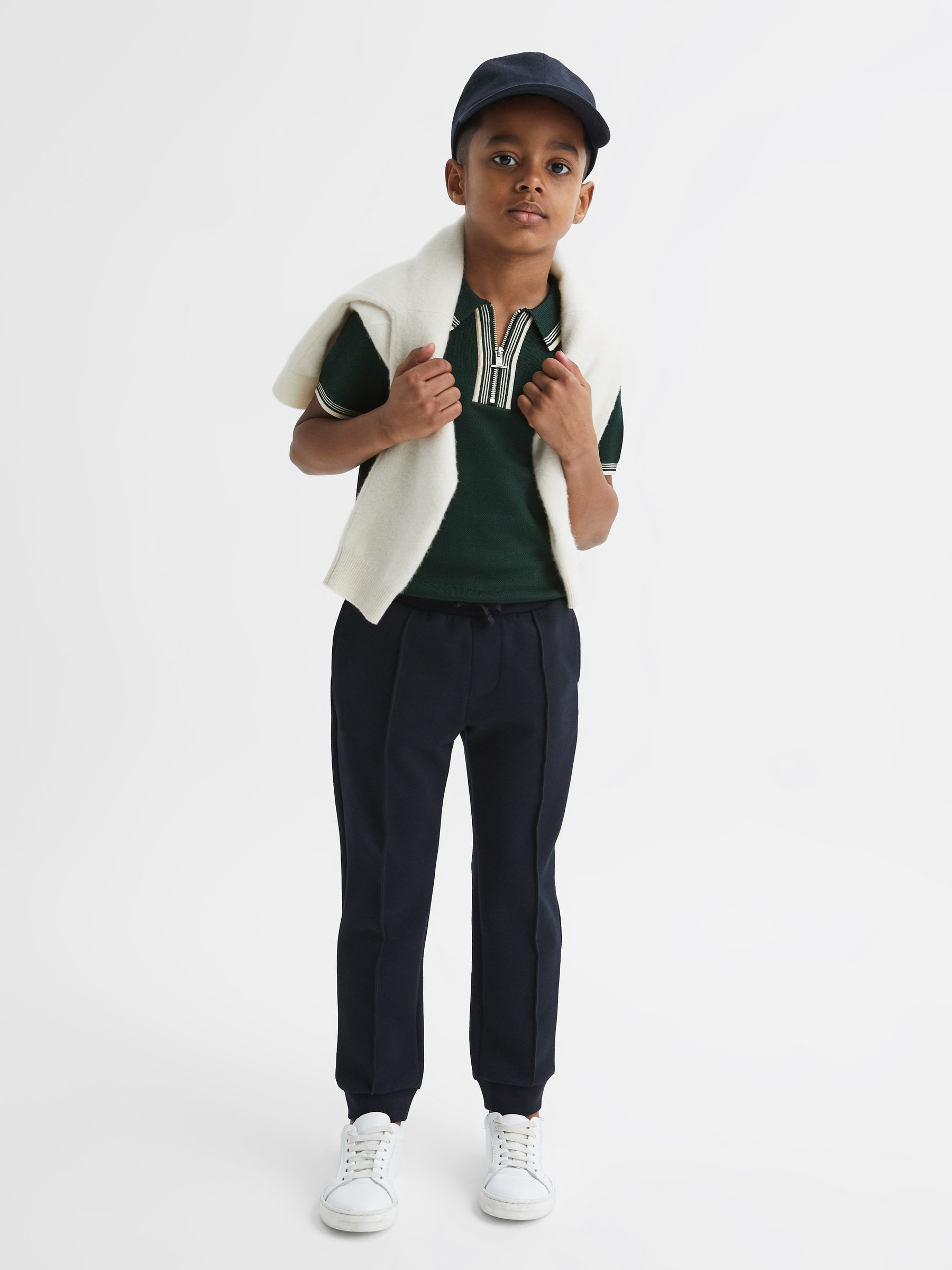 Junior Half-Zip Striped T-Shirt in Emerald - Image 6 of 7
