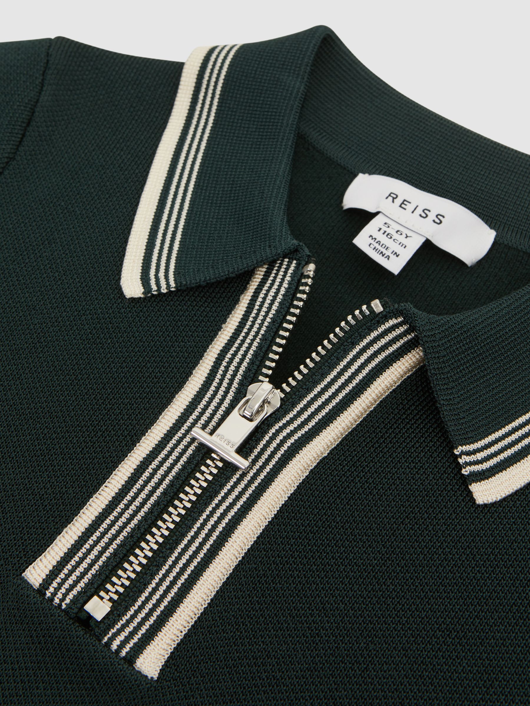 Junior Half-Zip Striped T-Shirt in Emerald - Image 7 of 7