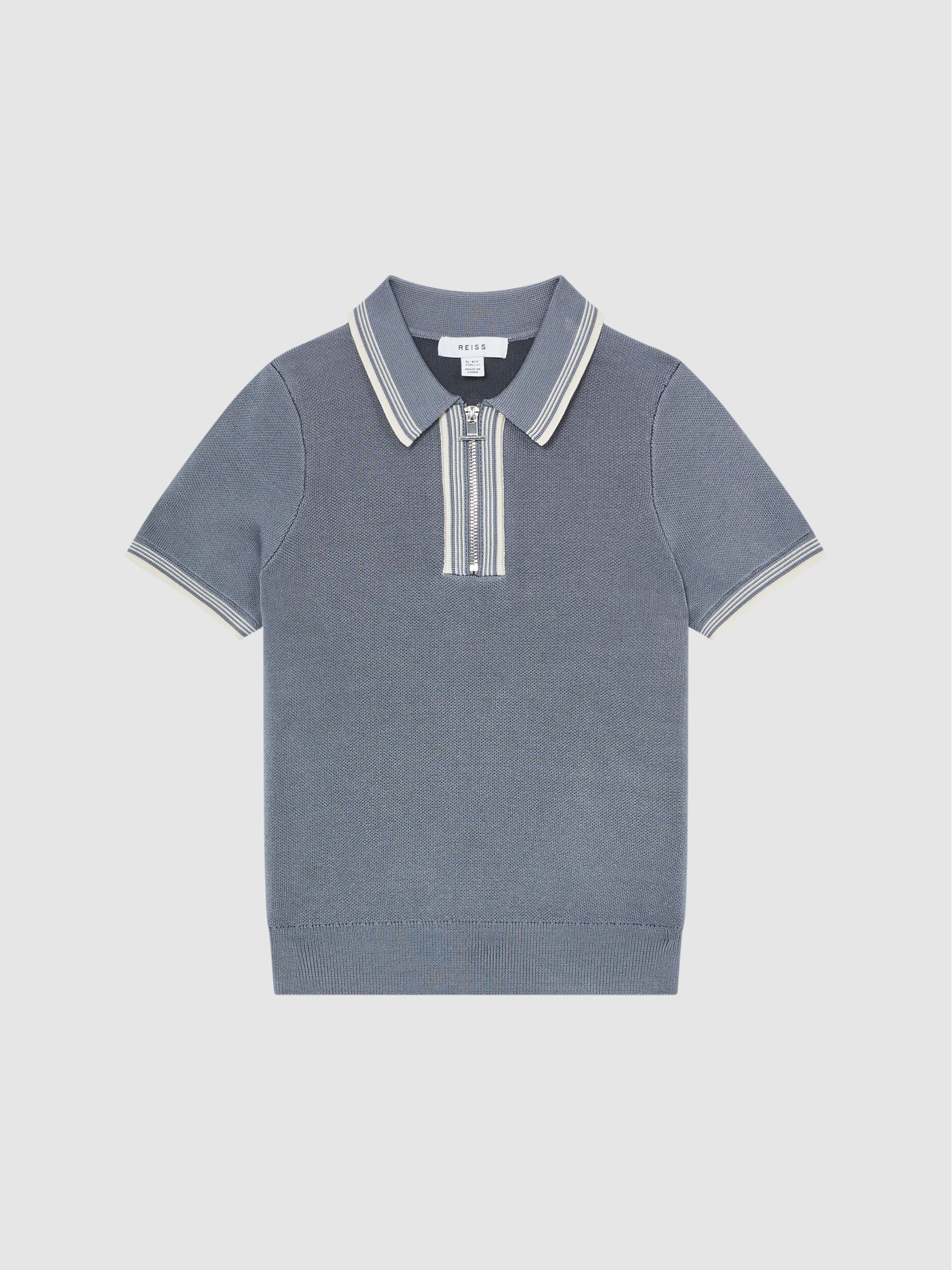 4-9 yrs Half Zip Striped T-Shirt in Ashley Blue - Image 2 of 6 4-9 yrs Half Zip Striped T-Shirt in Ashley Blue - Image 2 of 6