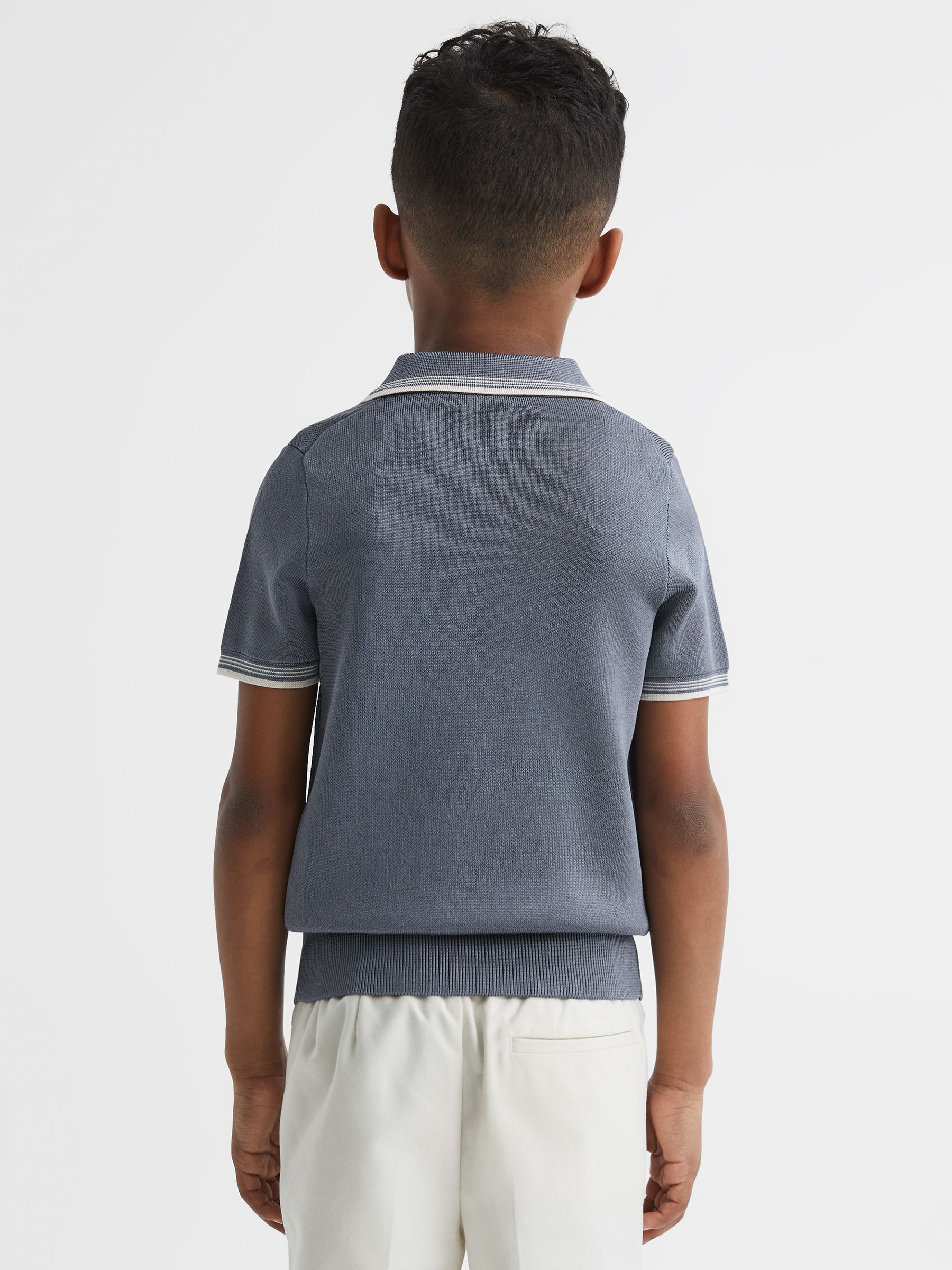 4-9 yrs Half Zip Striped T-Shirt in Ashley Blue - Image 5 of 6