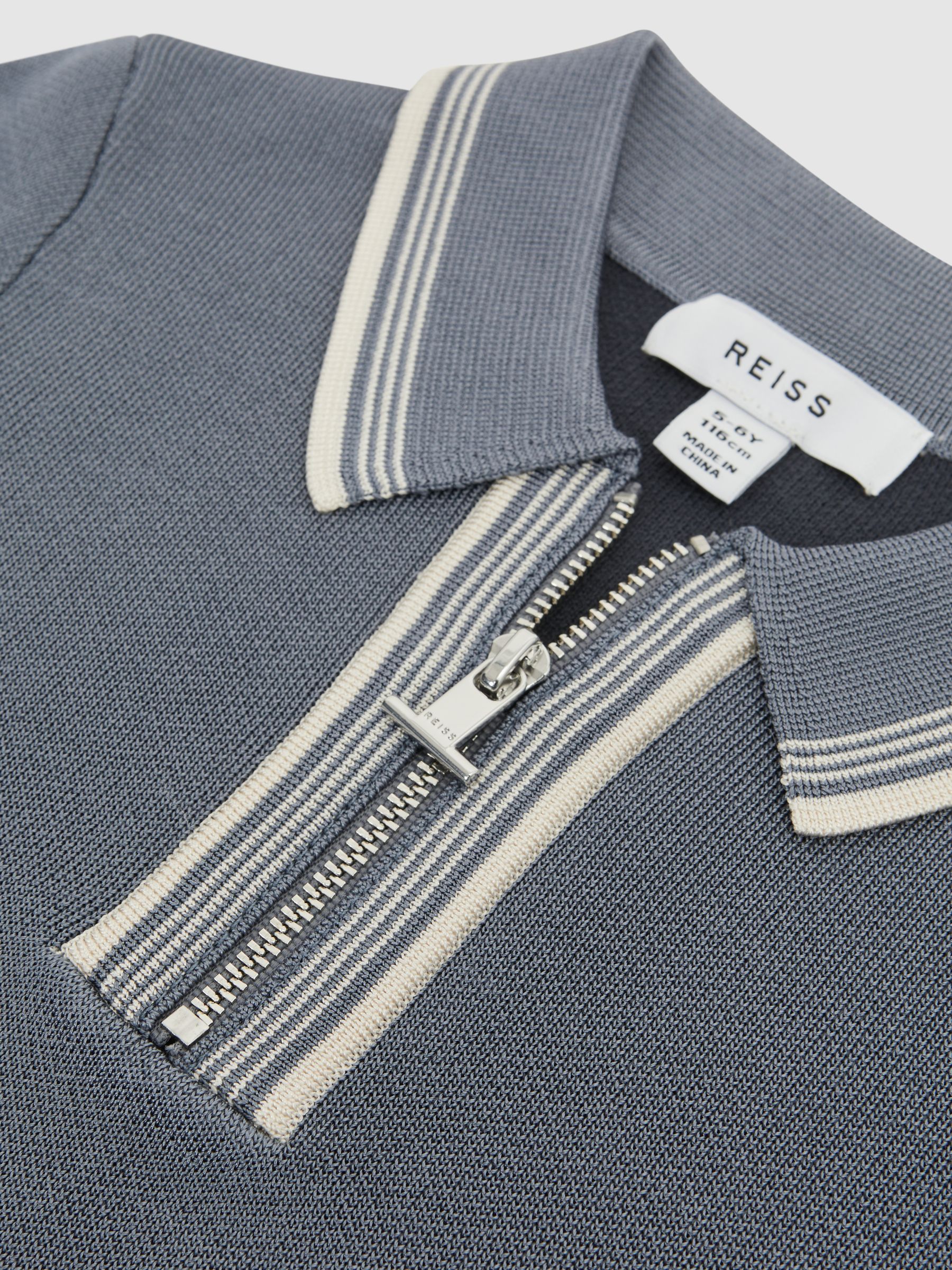 4-9 yrs Half Zip Striped T-Shirt in Ashley Blue - Image 6 of 6