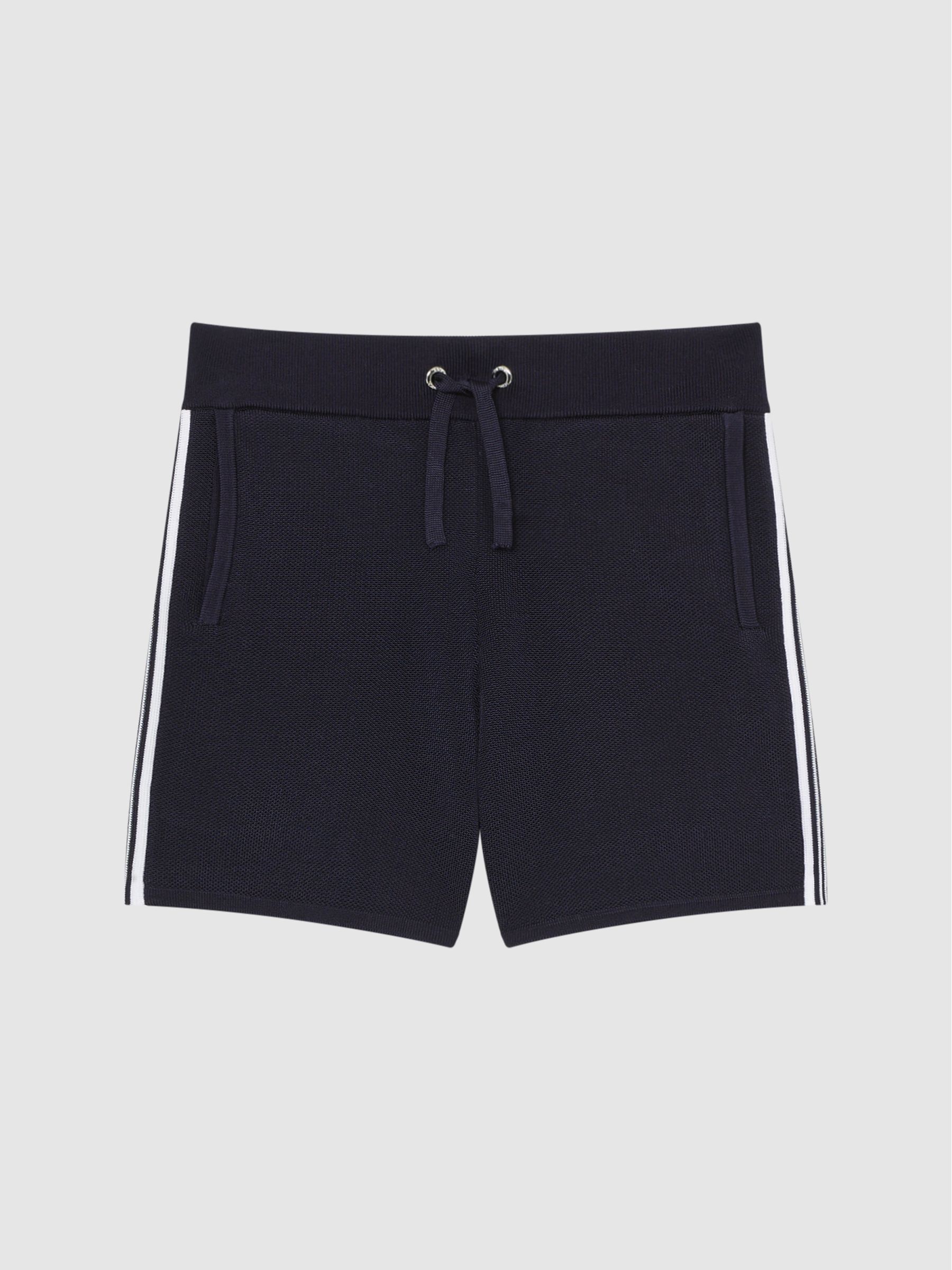 Junior Side Stripe Drawstring Shorts in Navy - Image 2 of 7 Junior Side Stripe Drawstring Shorts in Navy - Image 2 of 7