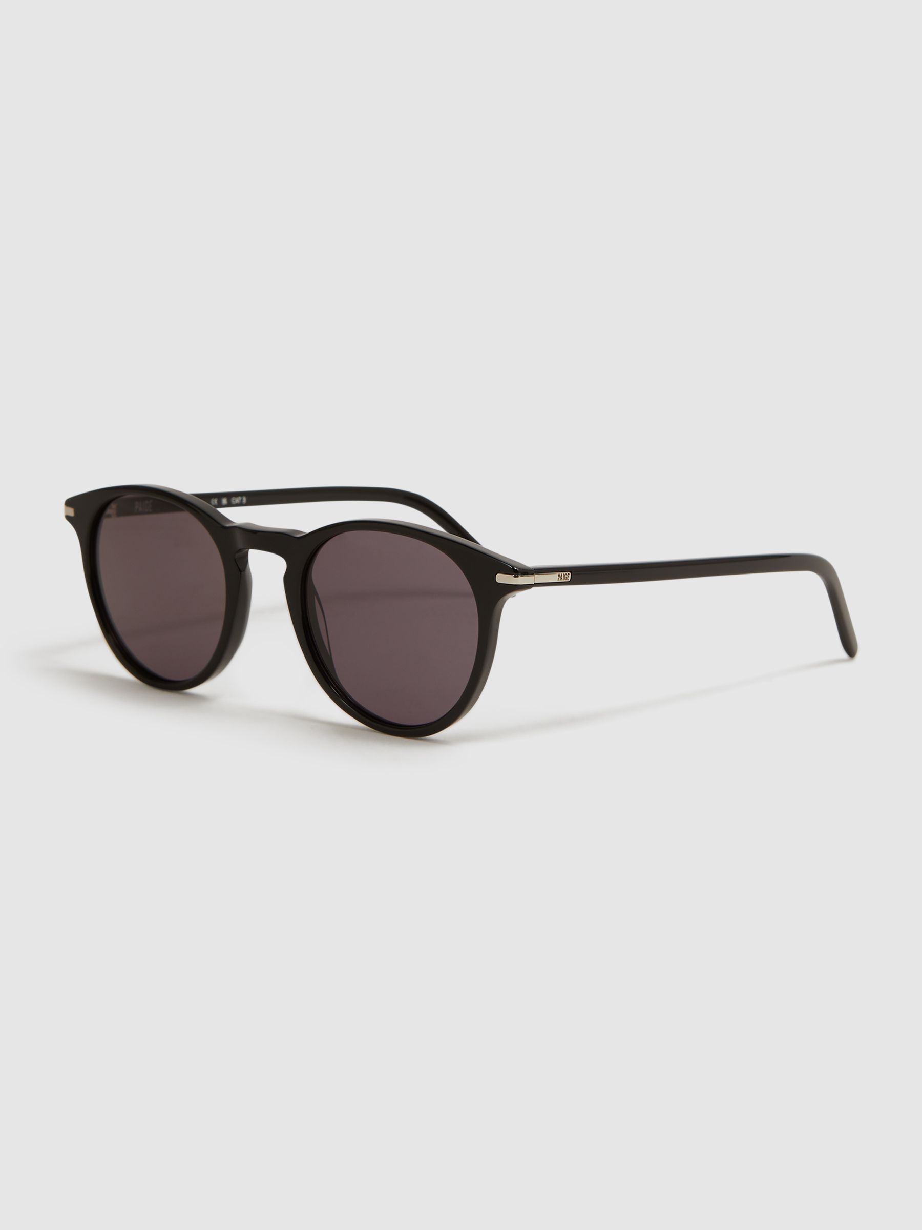 Paige Round Acetate Frame Sunglasses in Black - Image 4 of 5