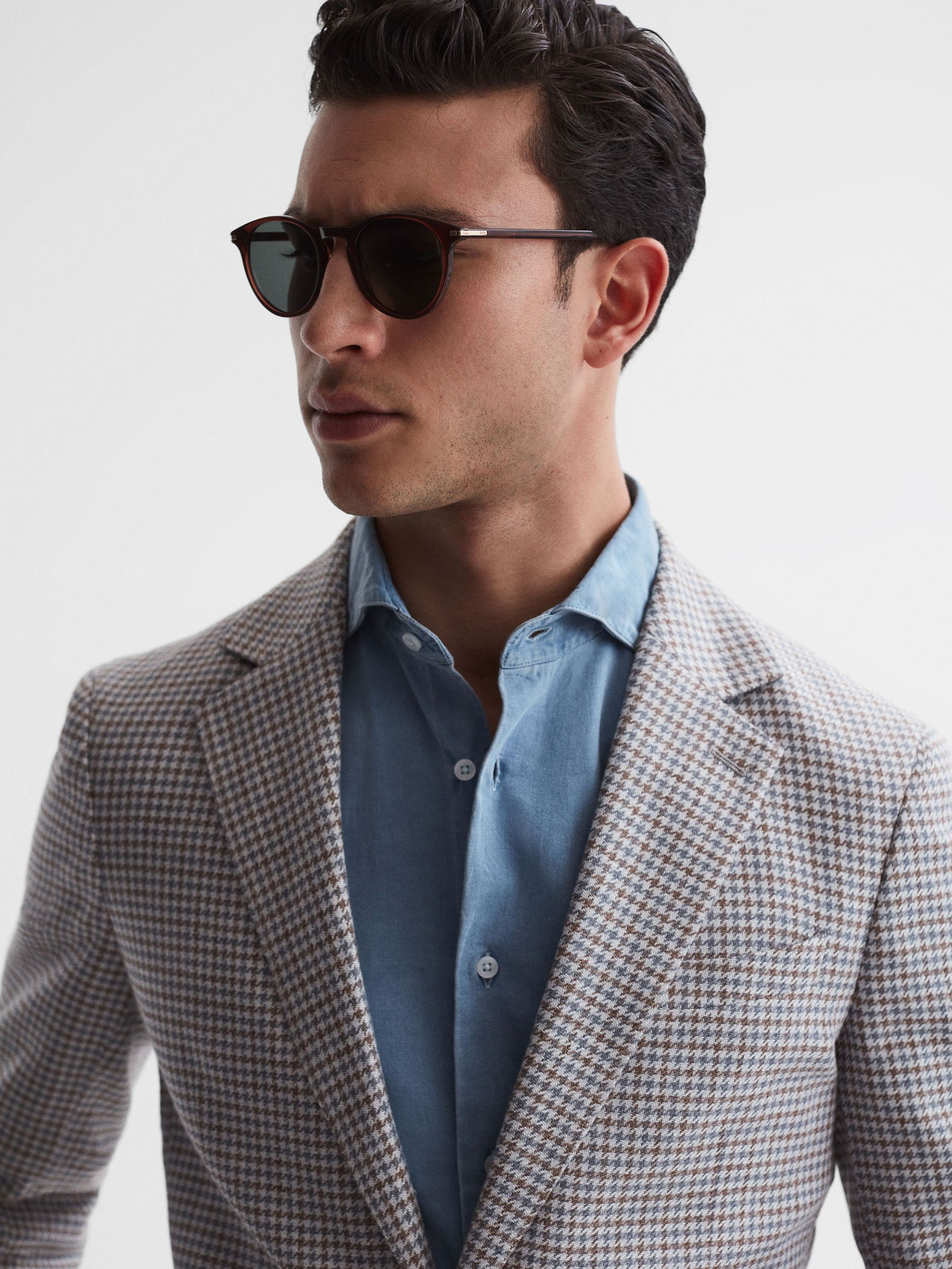 Paige Round Acetate Frame Sunglasses in Brown - Image 3 of 5