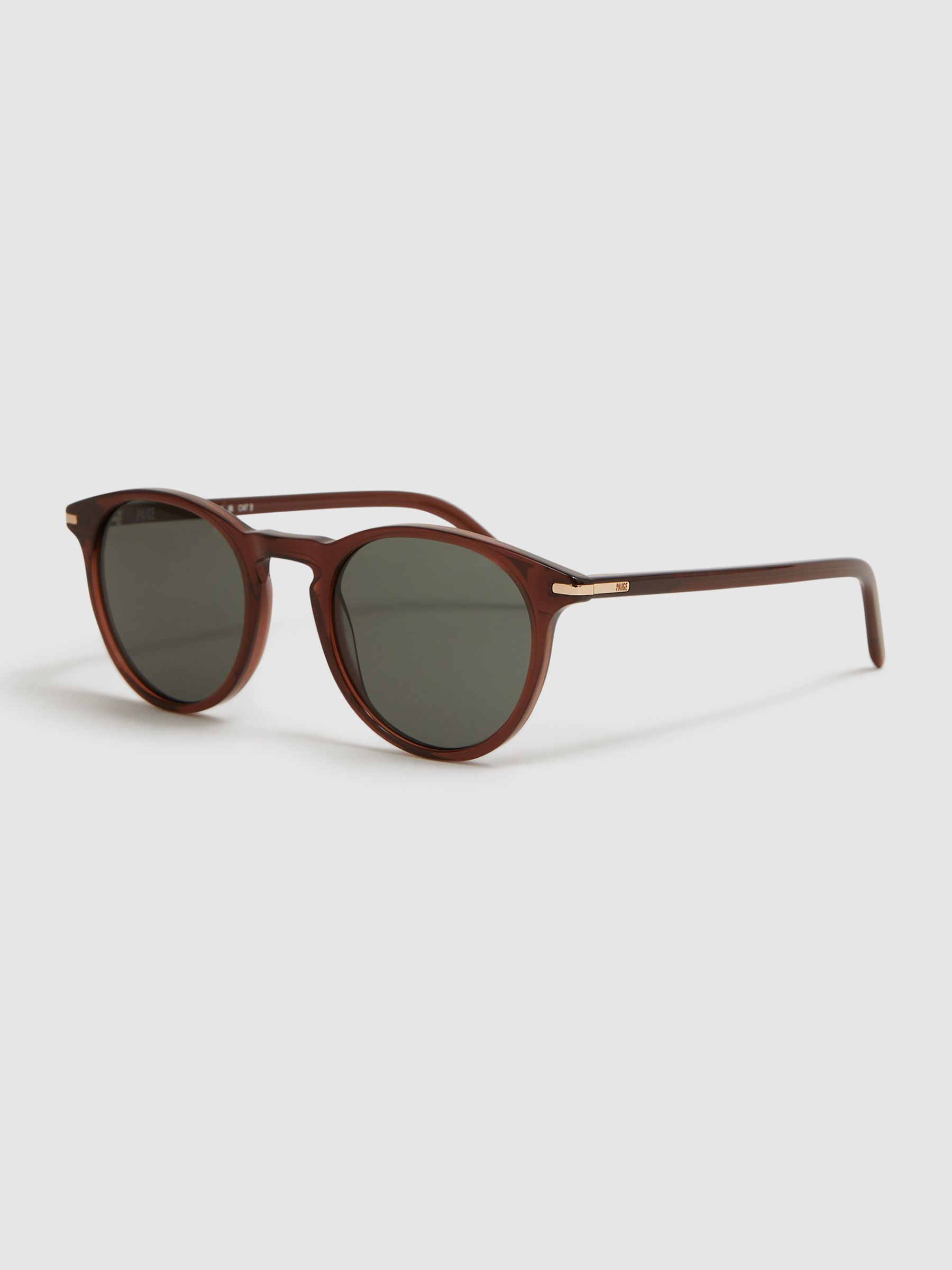 Paige Round Acetate Frame Sunglasses in Brown - Image 4 of 5