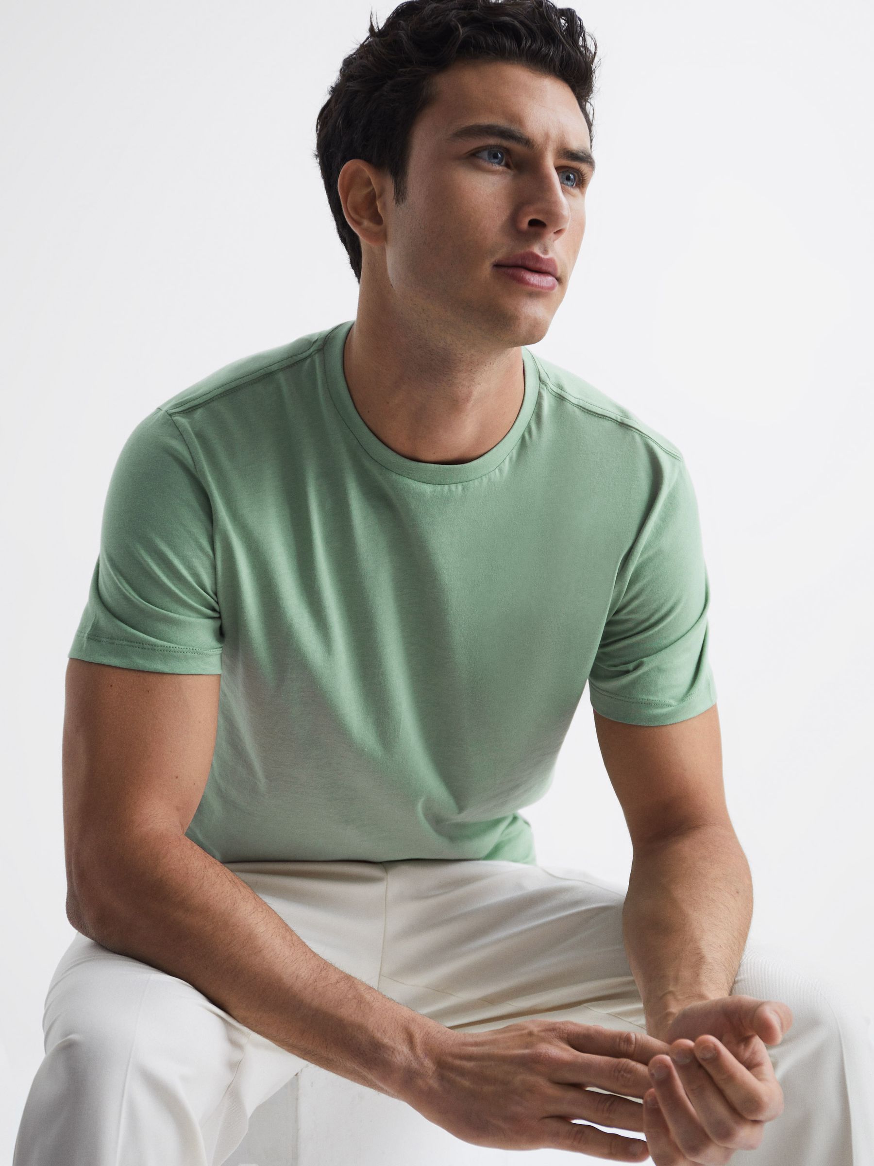 Crew Neck T-Shirt in Frosty Green - Image 1 of 7