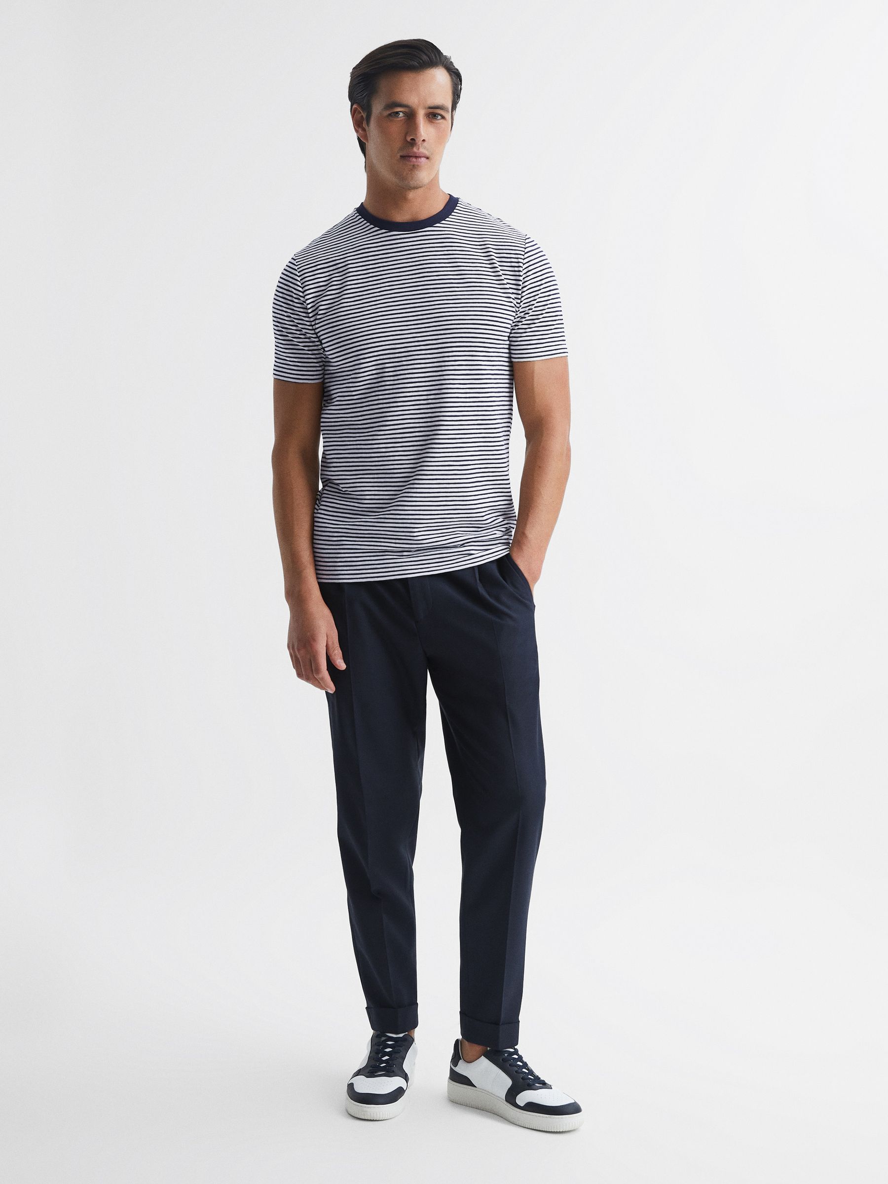 Striped Short Sleeve Crew Neck T-Shirt in Navy/White - Image 3 of 6