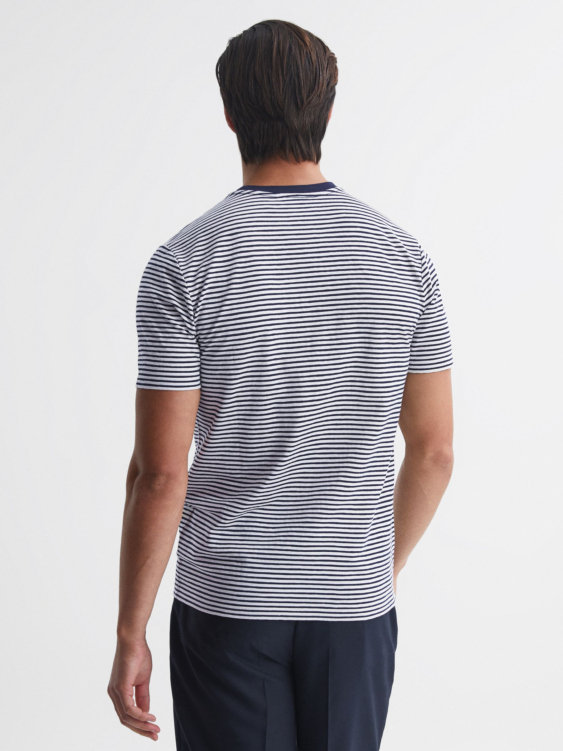 Striped Short Sleeve Crew Neck T-Shirt in Navy/White - Image 5 of 6