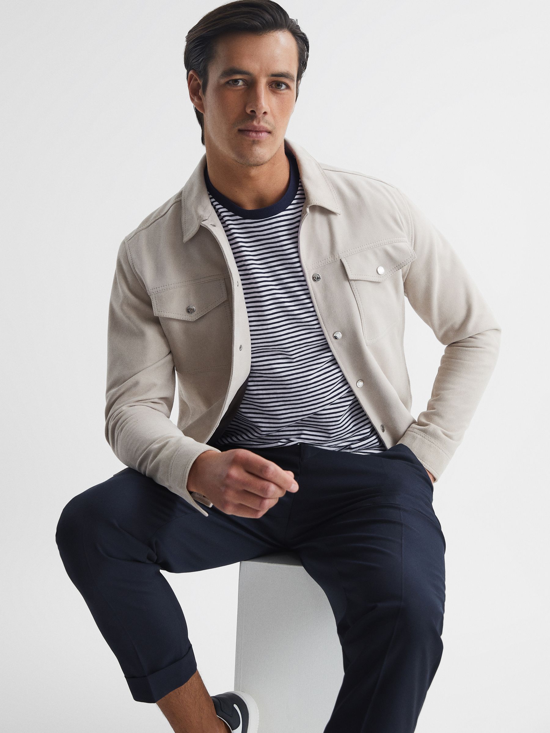 Striped Short Sleeve Crew Neck T-Shirt in Navy/White - Image 6 of 6