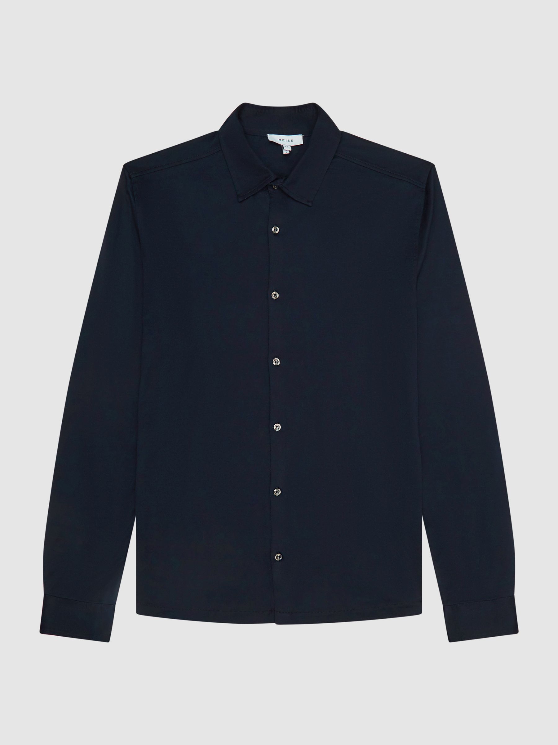 Mercerised Cotton Button-Through Shirt in Navy - Image 2 of 6 Mercerised Cotton Button-Through Shirt in Navy - Image 2 of 6