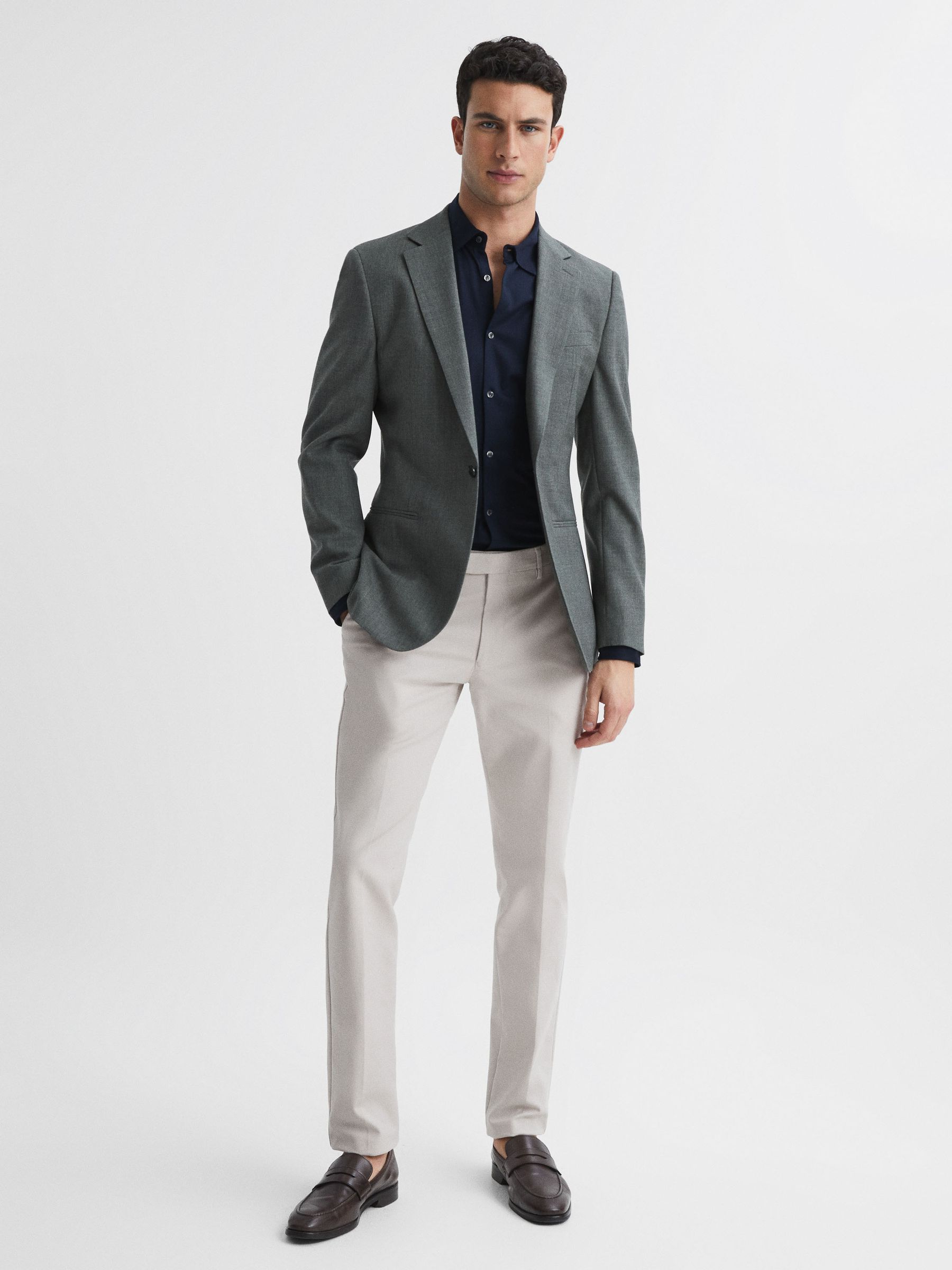 Mercerised Cotton Button-Through Shirt in Navy - Image 6 of 6